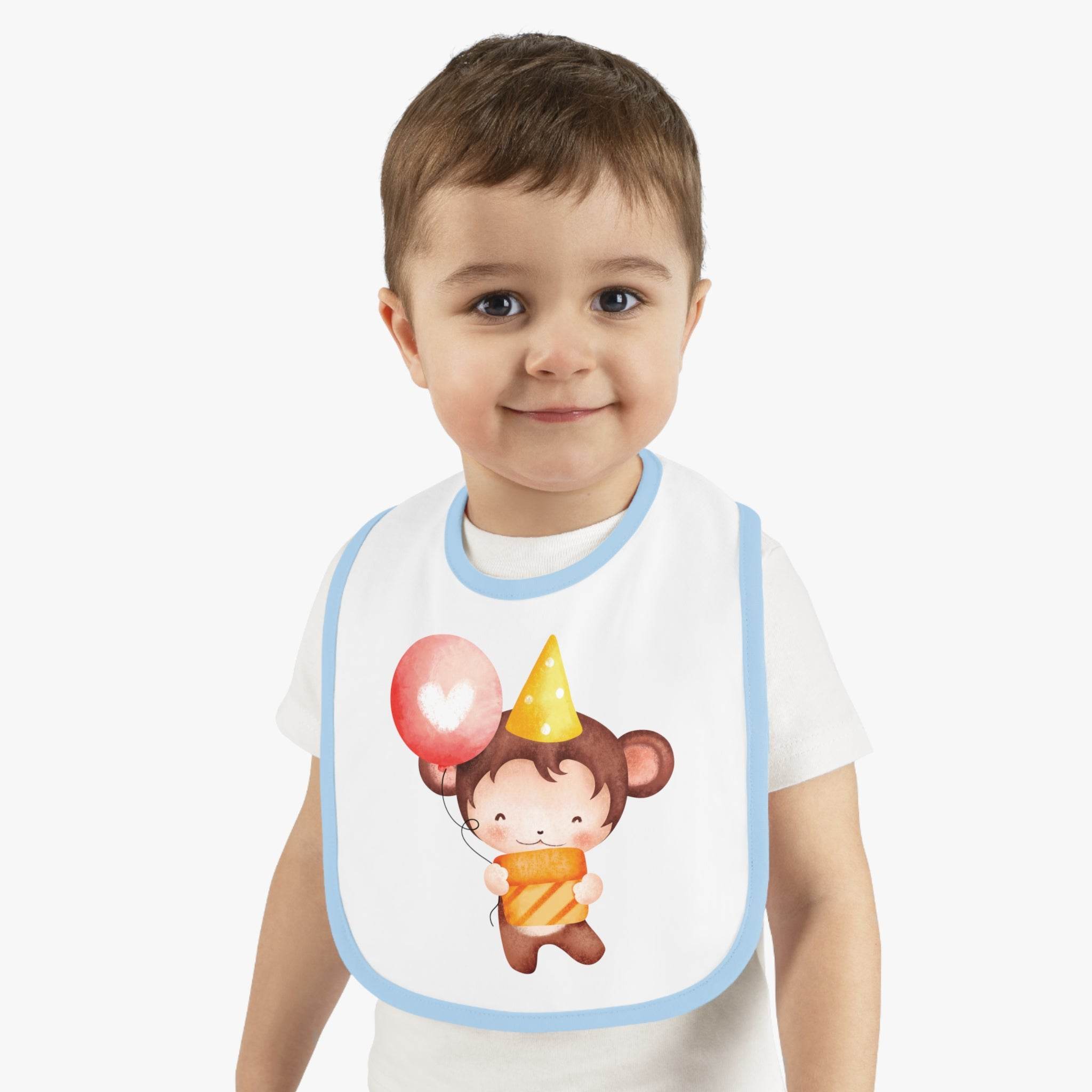 Party Monkey Baby Contrast Trim Jersey Bib - Esmeralda Ecostore