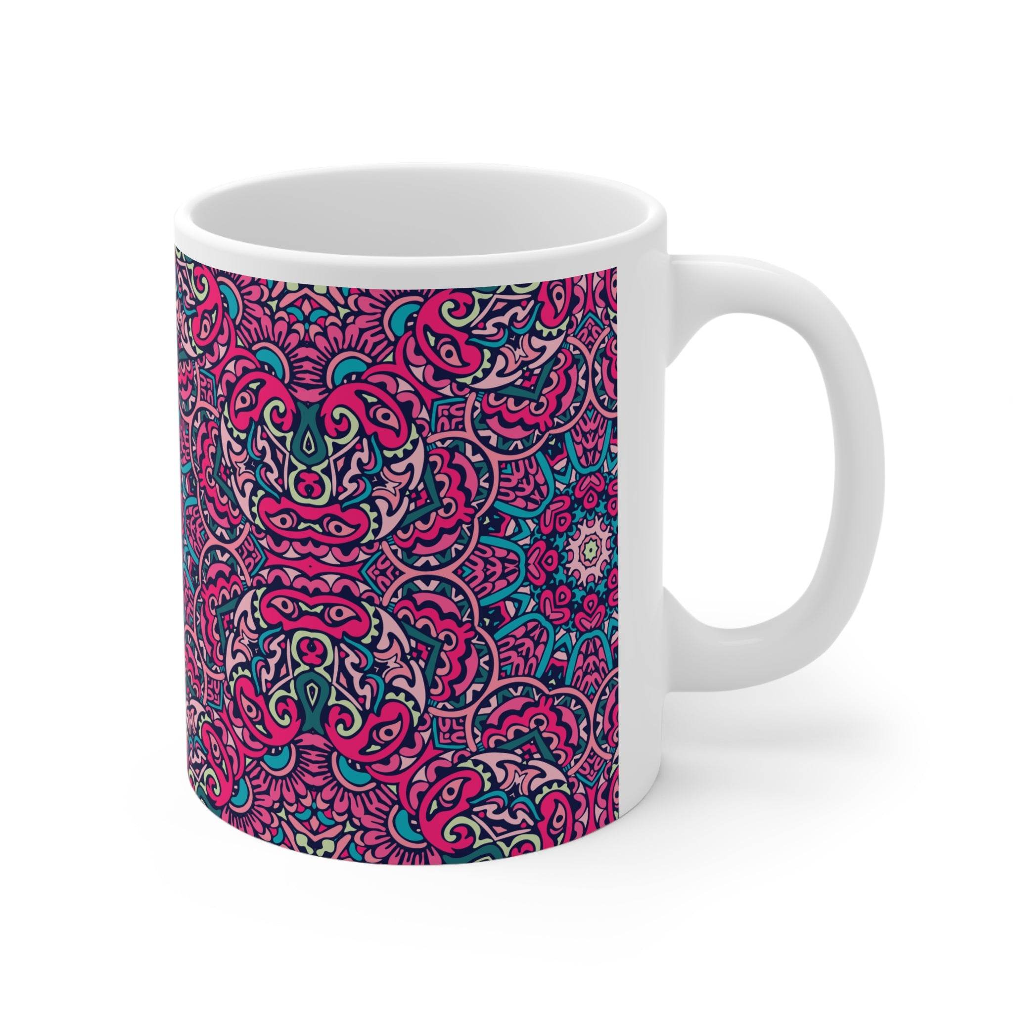 Mandala White Ceramic Mug - 11oz - Esmeralda Ecostore