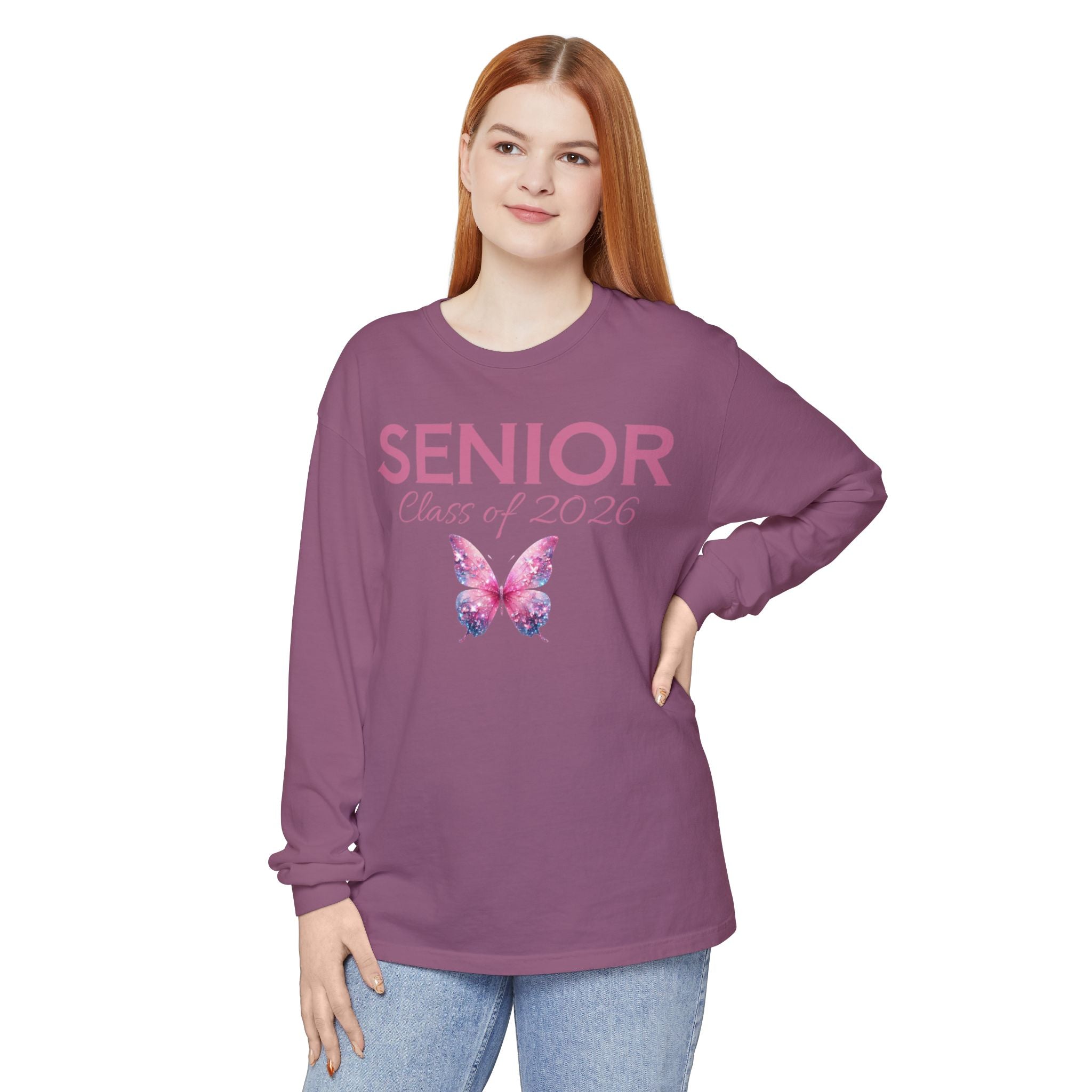 Senior Class of 2026 Butterfly Unisex Garment-Dyed Long Sleeve T-Shirt