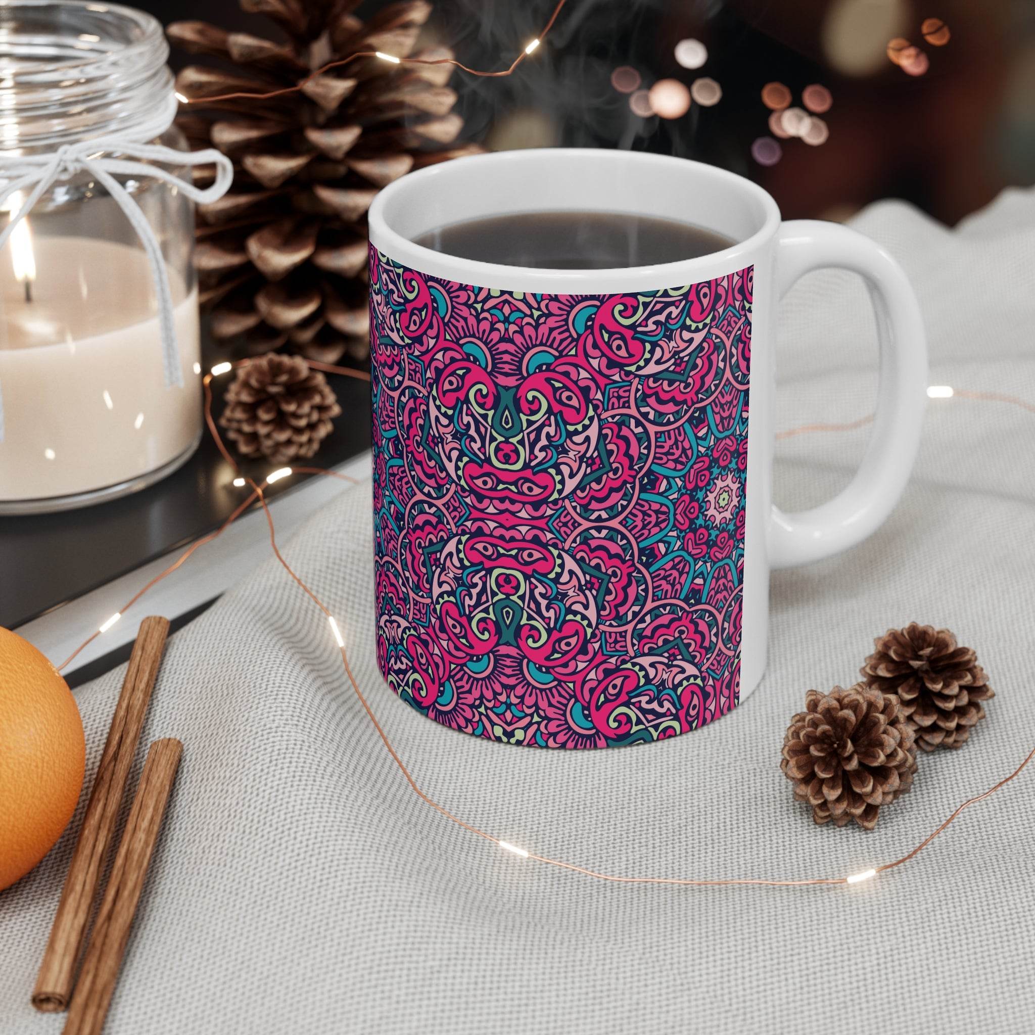 Mandala White Ceramic Mug - 11oz - Esmeralda Ecostore