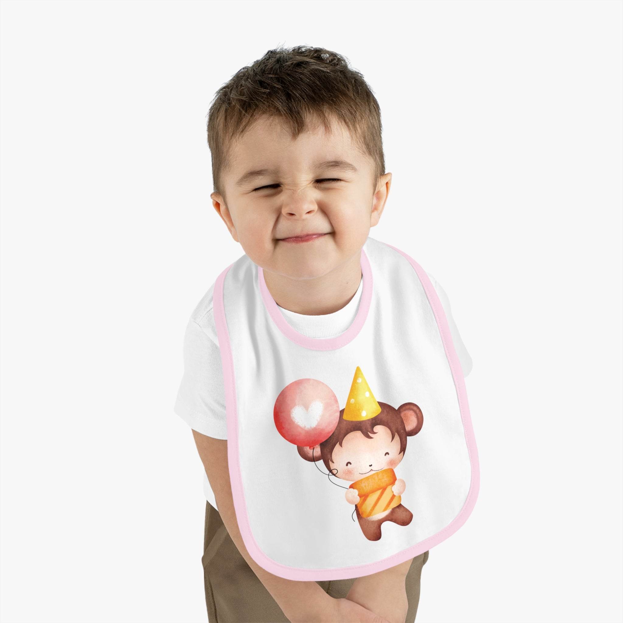 Party Monkey Baby Contrast Trim Jersey Bib - Esmeralda Ecostore