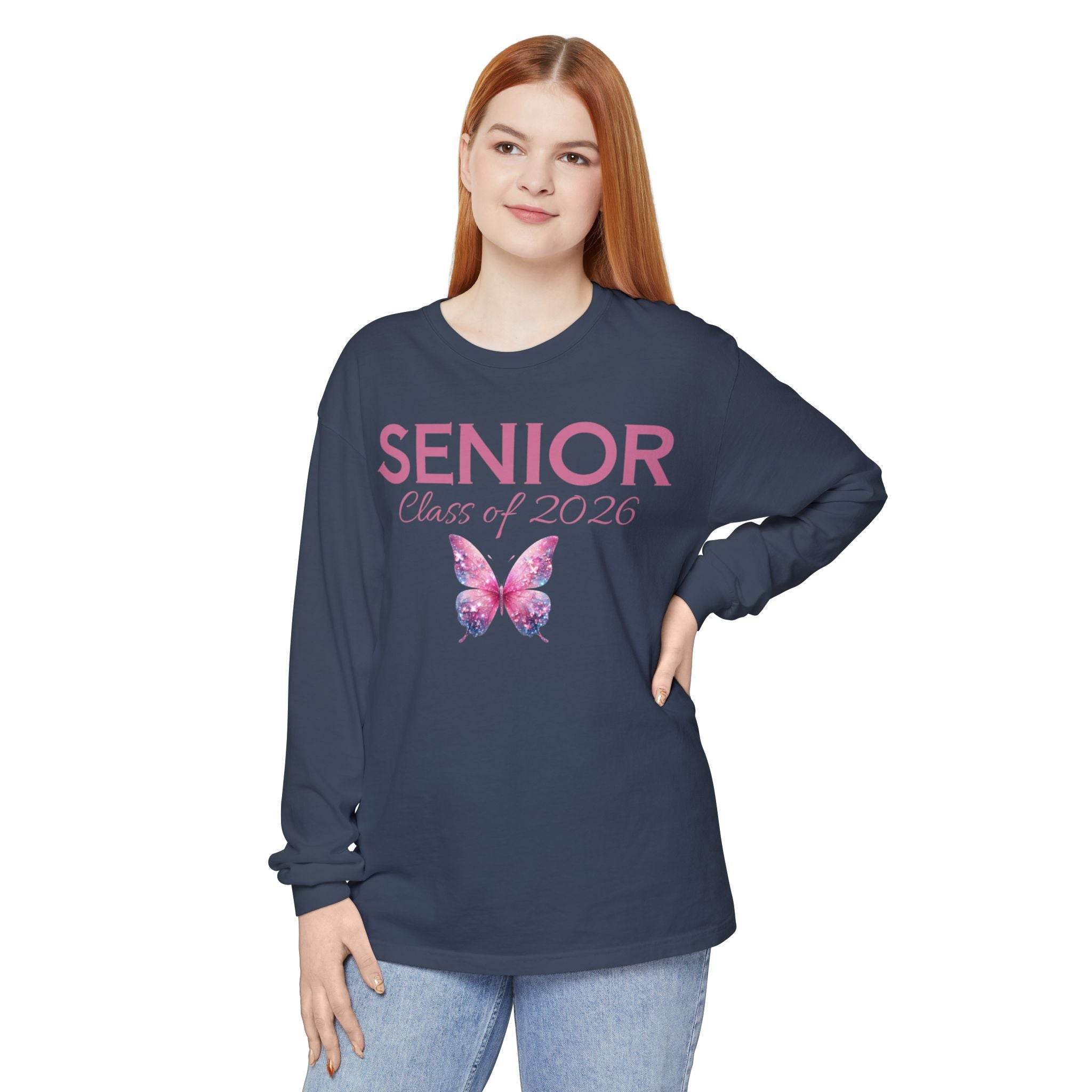 Senior Class of 2026 Butterfly Unisex Garment-Dyed Long Sleeve T-Shirt