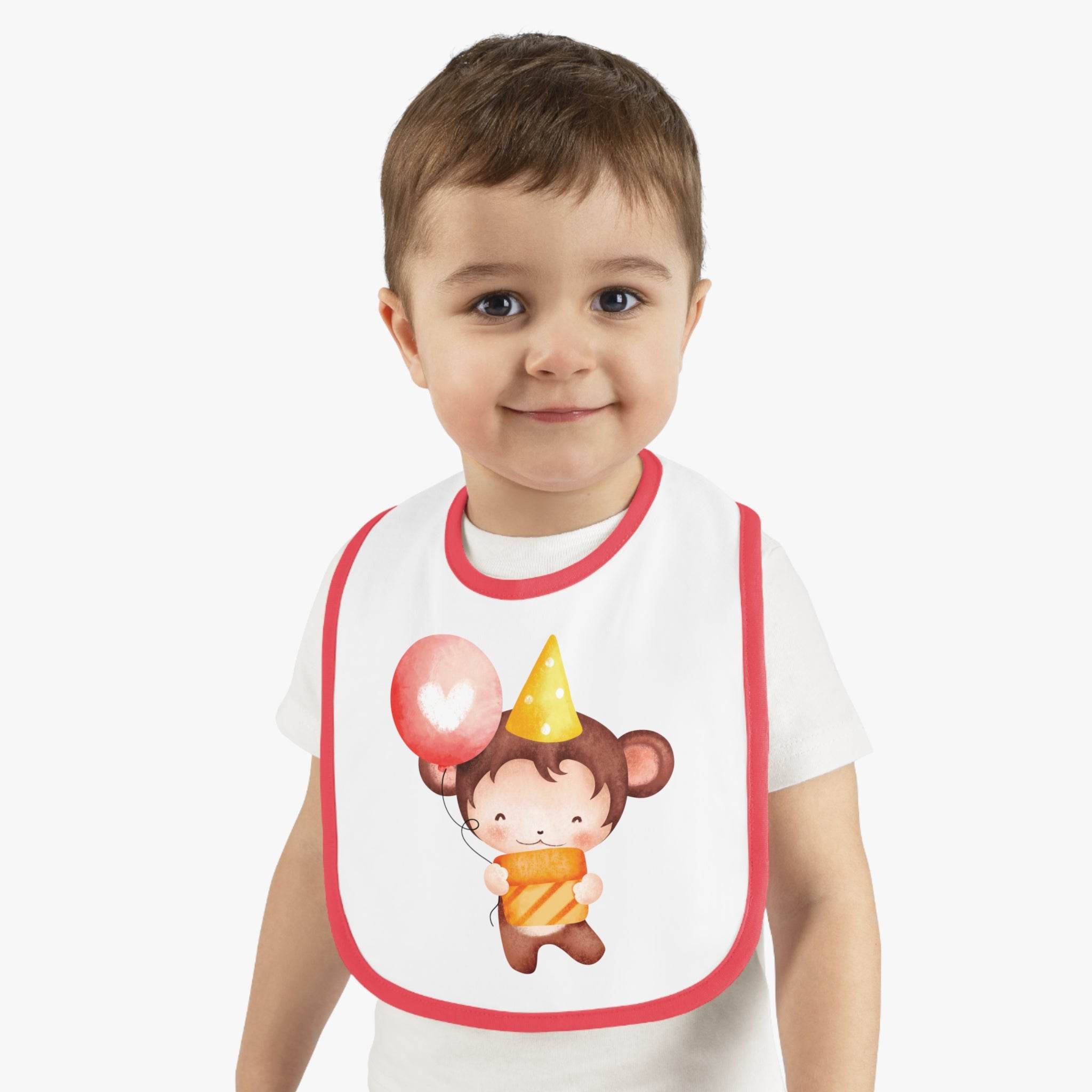 Party Monkey Baby Contrast Trim Jersey Bib - Esmeralda Ecostore