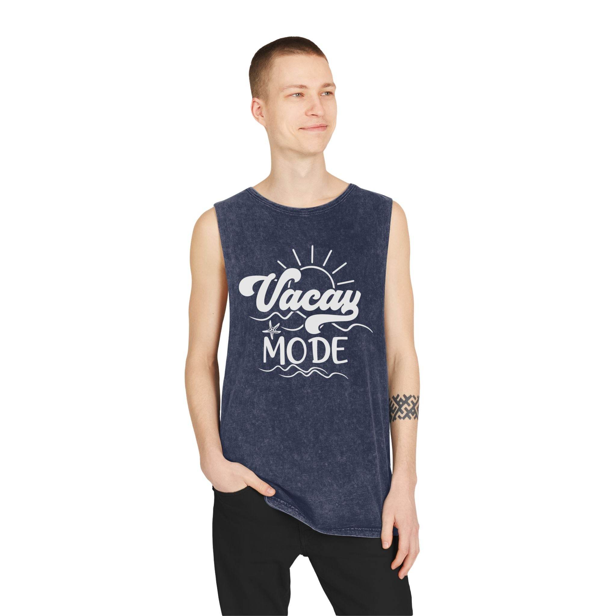 Vacay Mode Unisex Stonewash Tank Top - Esmeralda Ecostore