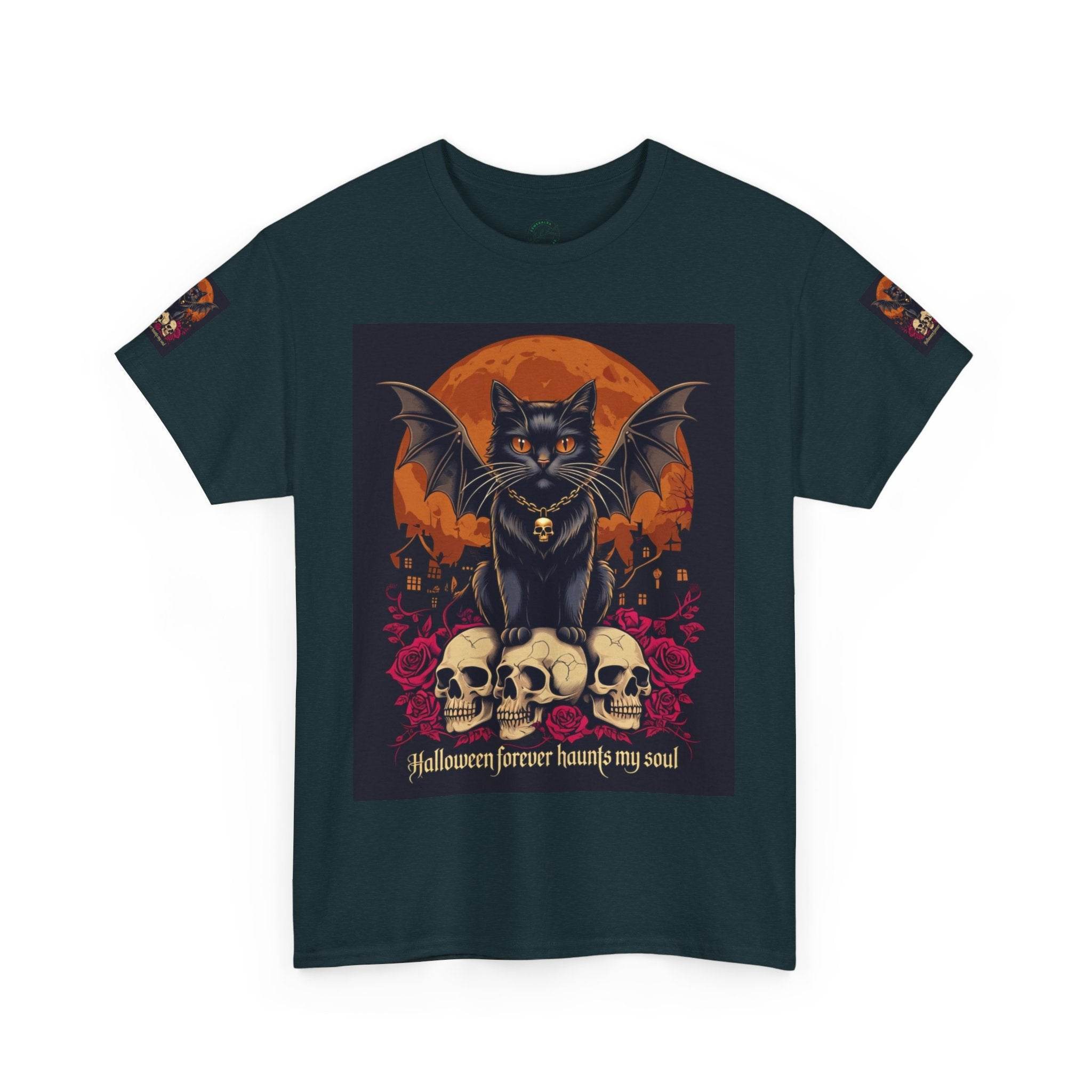 Halloween Cat Skull Unisex Heavy Cotton Tee