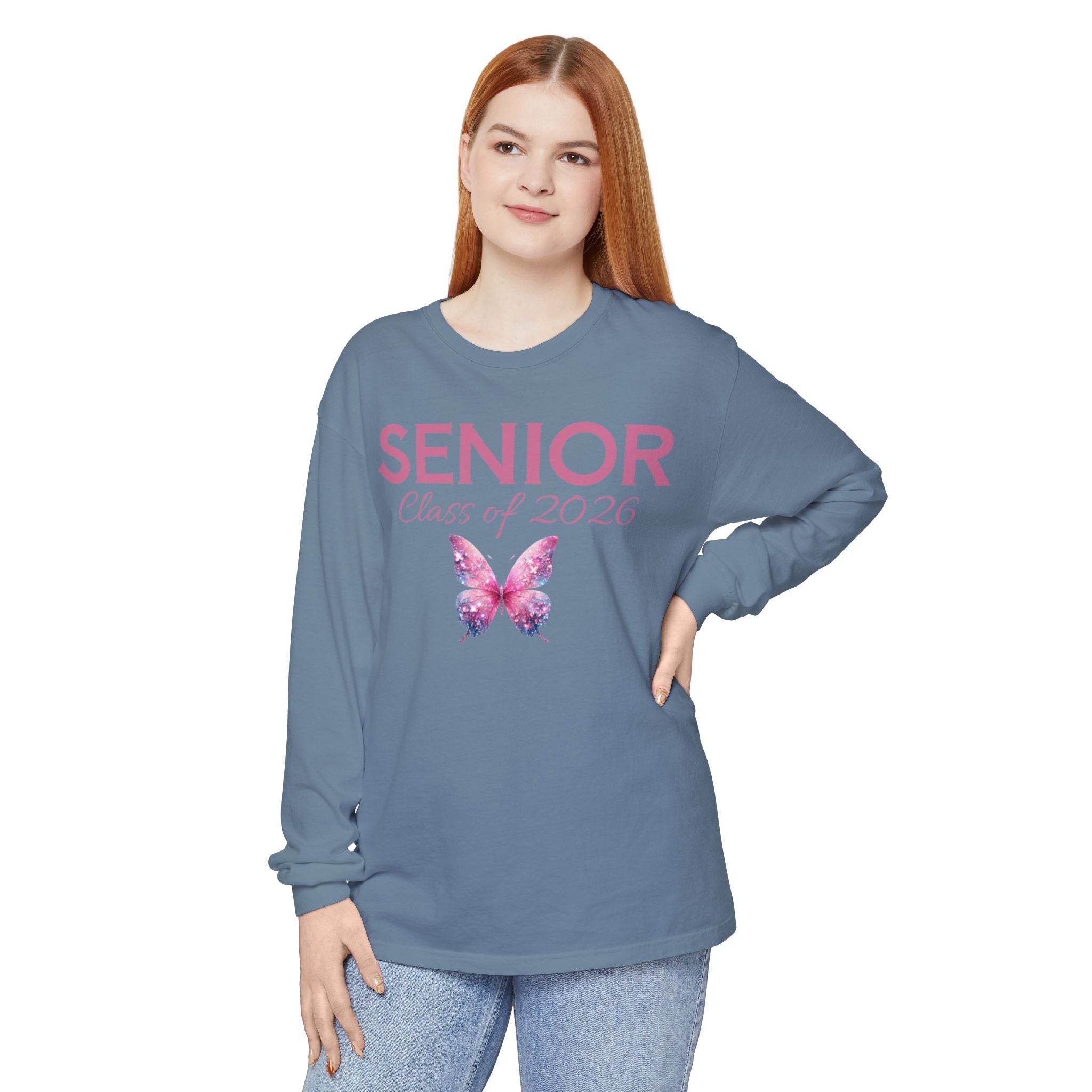 Senior Class of 2026 Butterfly Unisex Garment-Dyed Long Sleeve T-Shirt