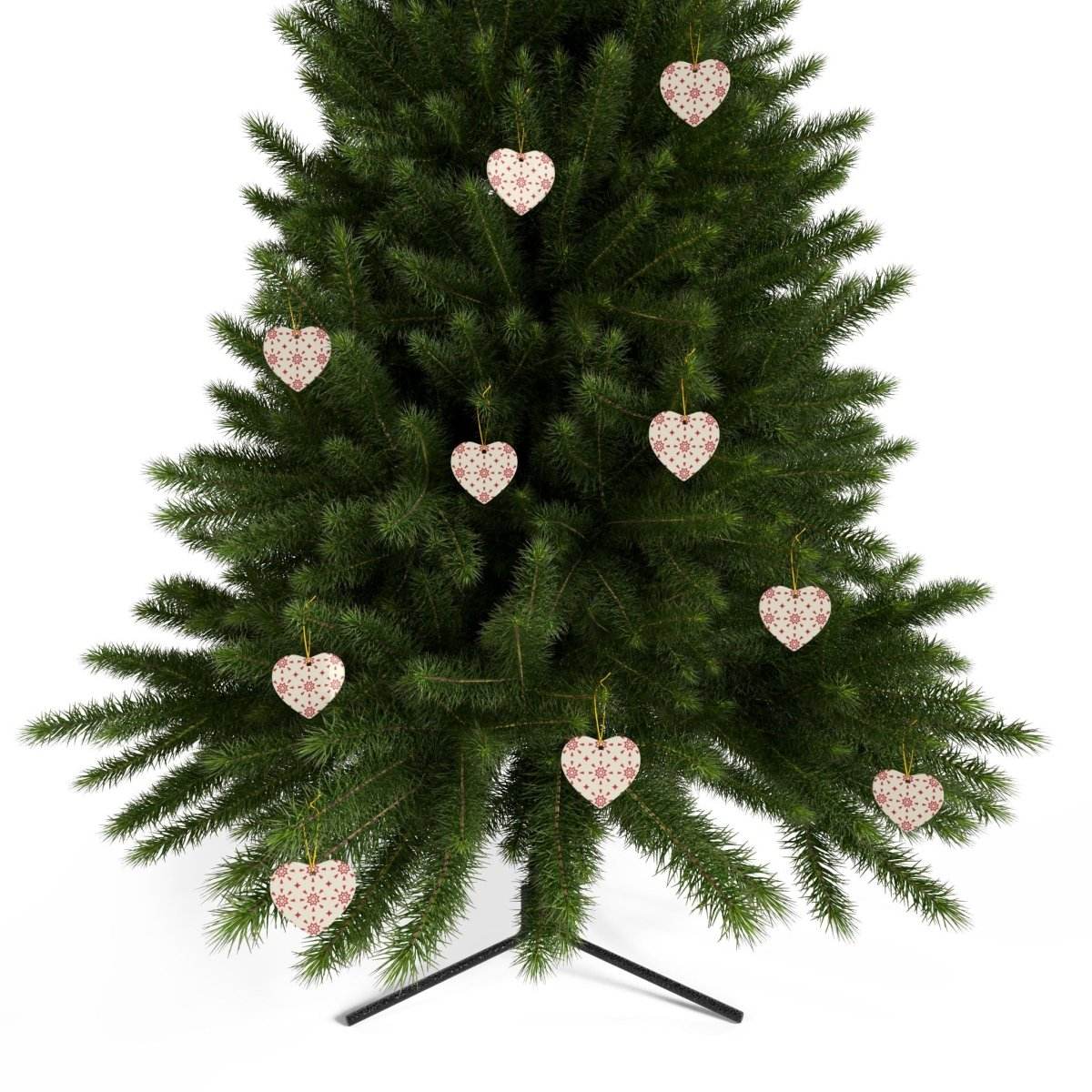 Red & Cream Festive Ceramic Ornaments 2-Side Print - Esmeralda Ecostore