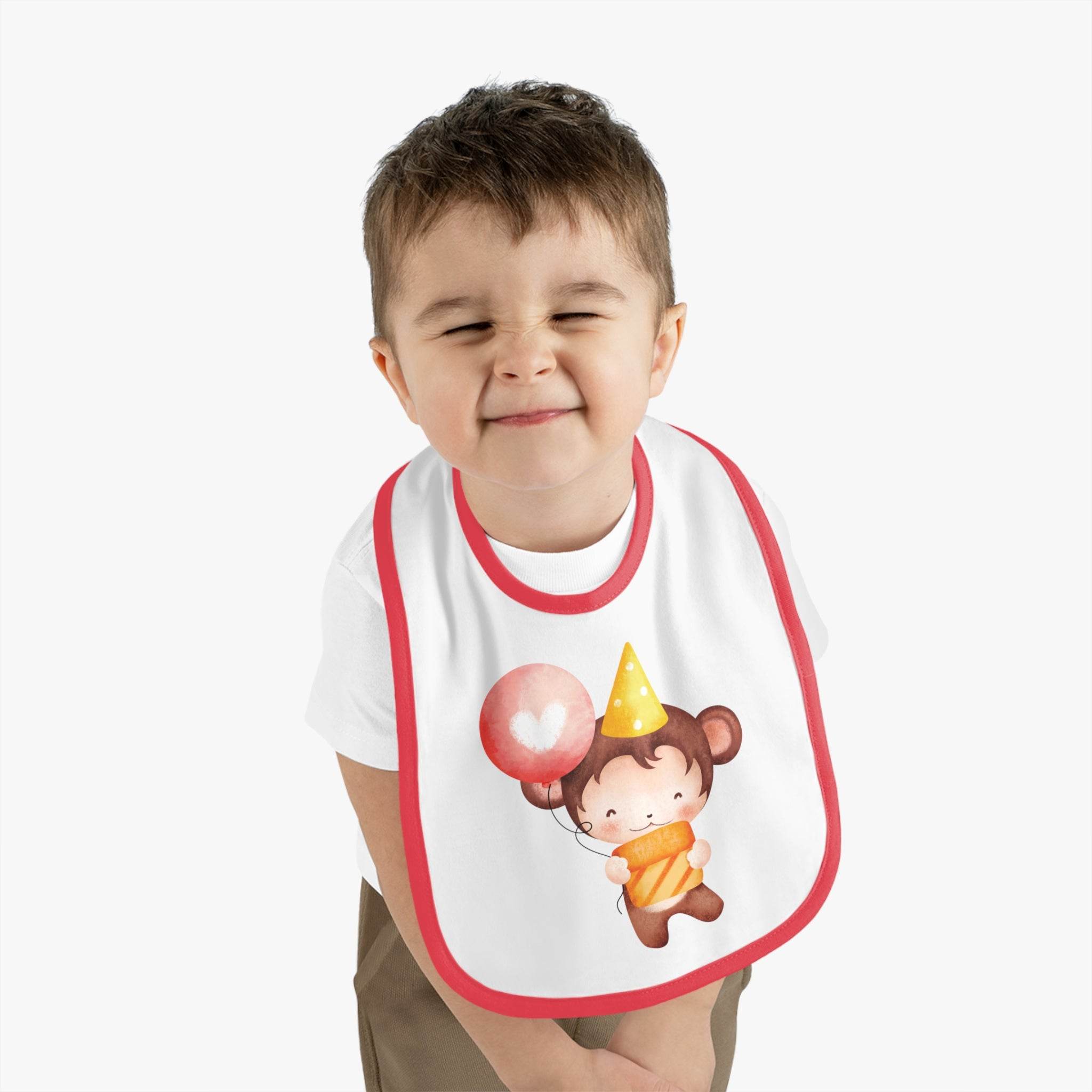 Party Monkey Baby Contrast Trim Jersey Bib - Esmeralda Ecostore