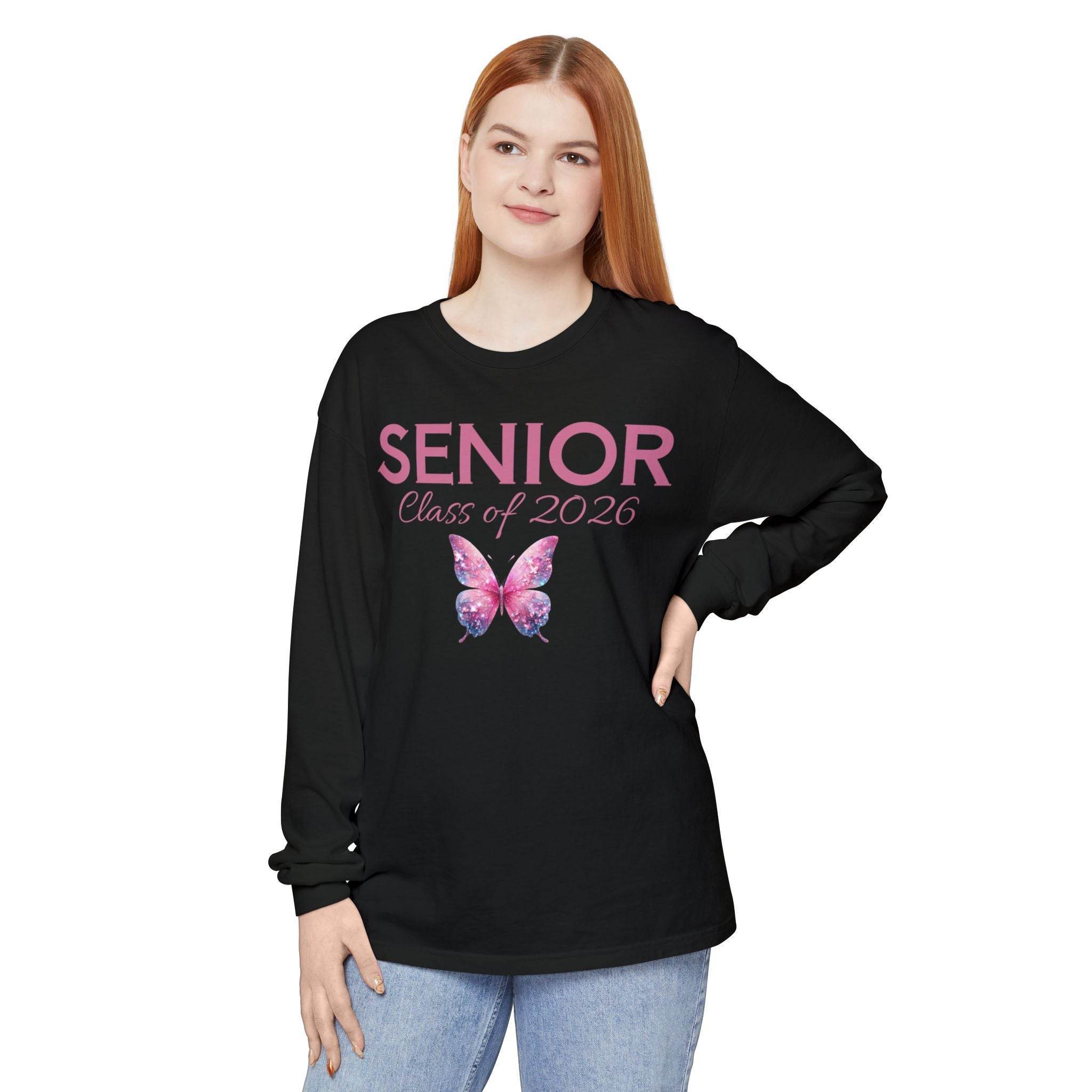 Senior Class of 2026 Butterfly Unisex Garment-Dyed Long Sleeve T-Shirt