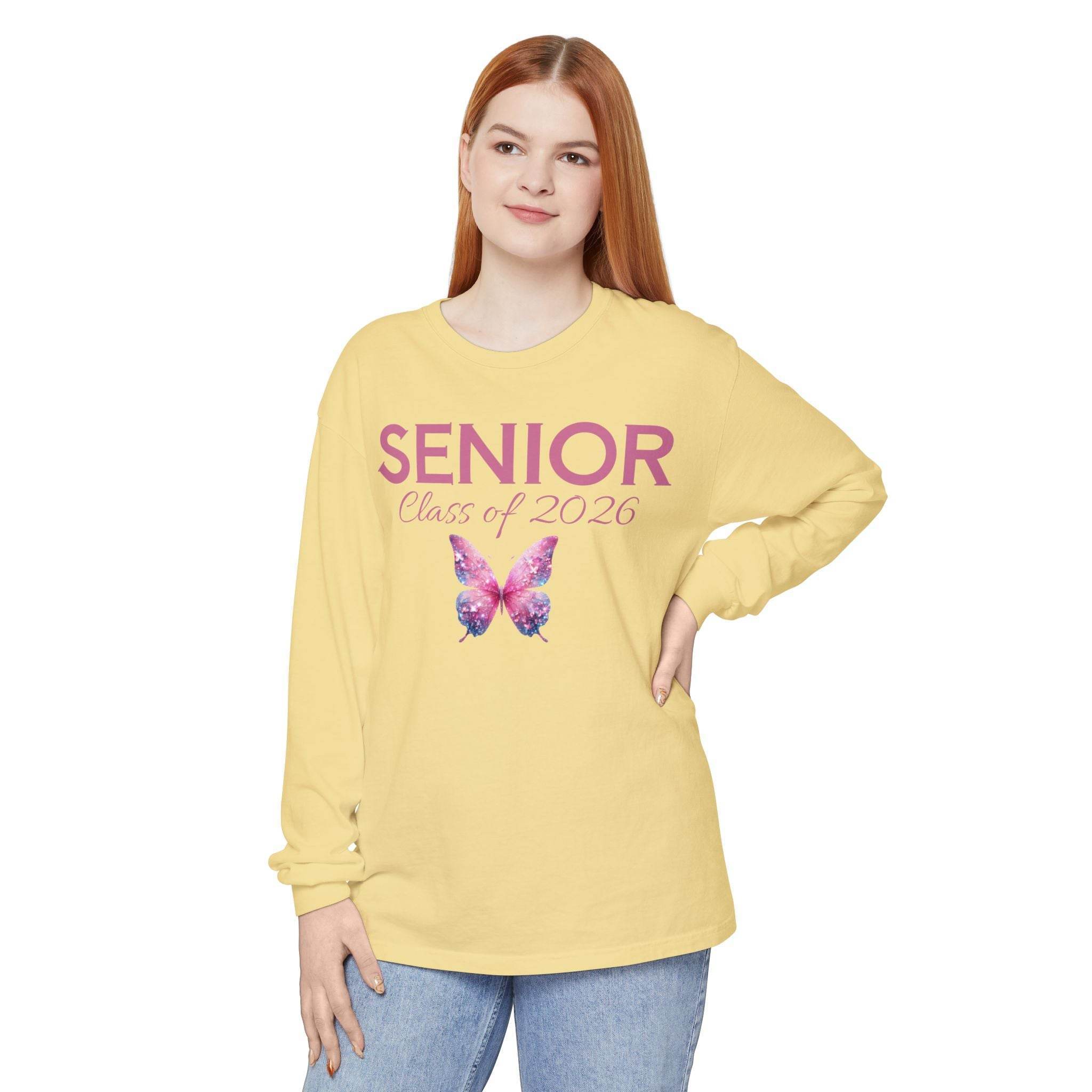 Senior Class of 2026 Butterfly Unisex Garment-Dyed Long Sleeve T-Shirt