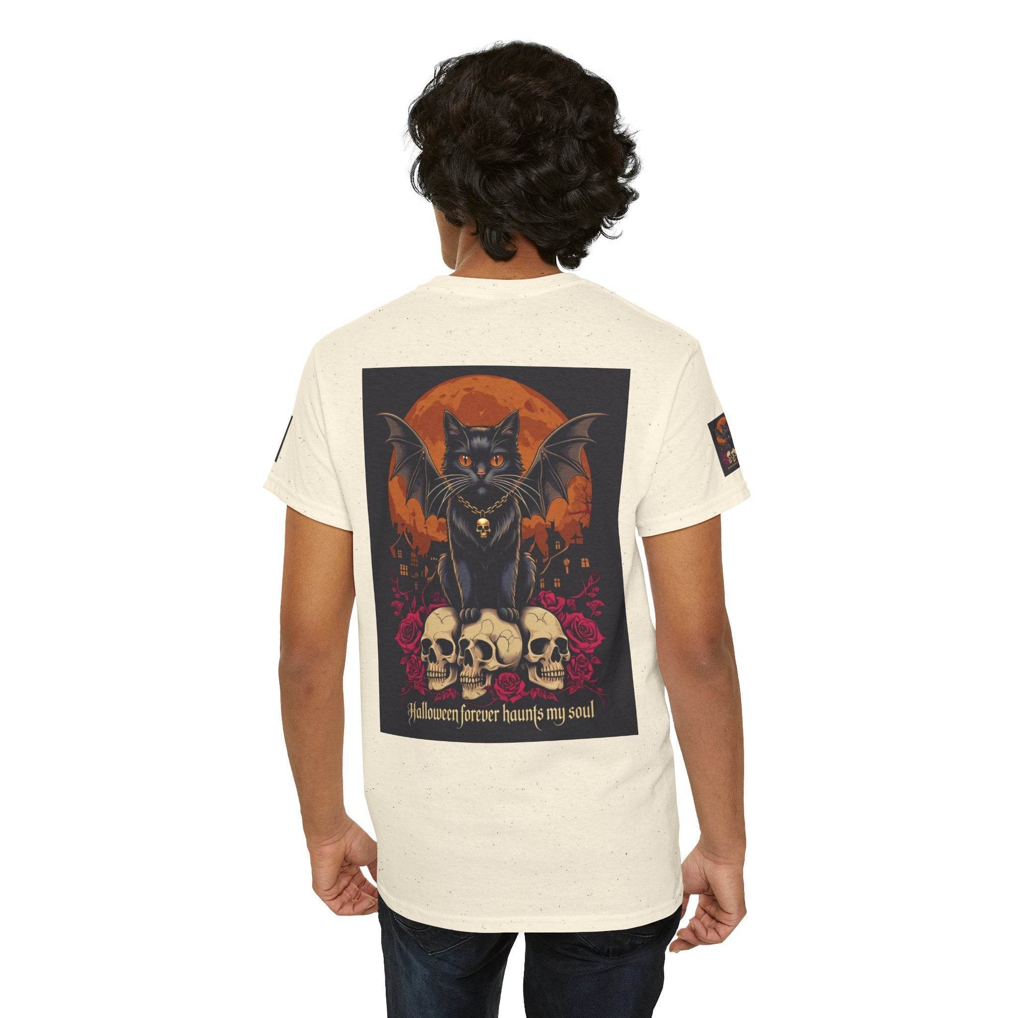 Halloween Cat Skull Unisex Heavy Cotton Tee
