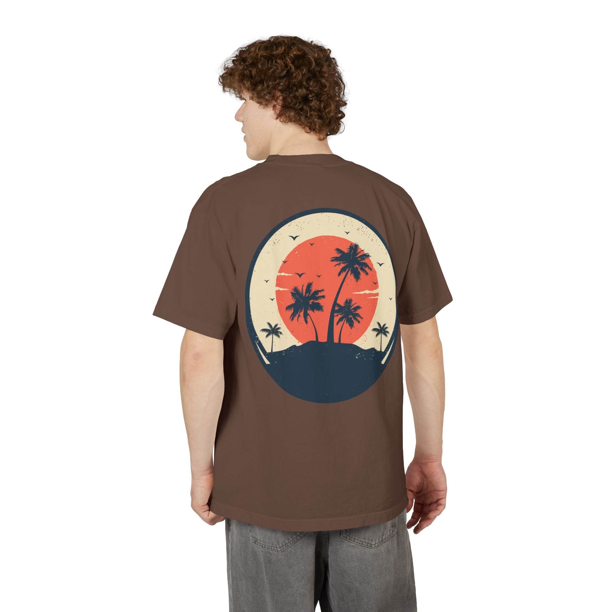 Retro Palm Tree Unisex Garment-Dyed Drop-Shoulder T-Shirt - Esmeralda Ecostore