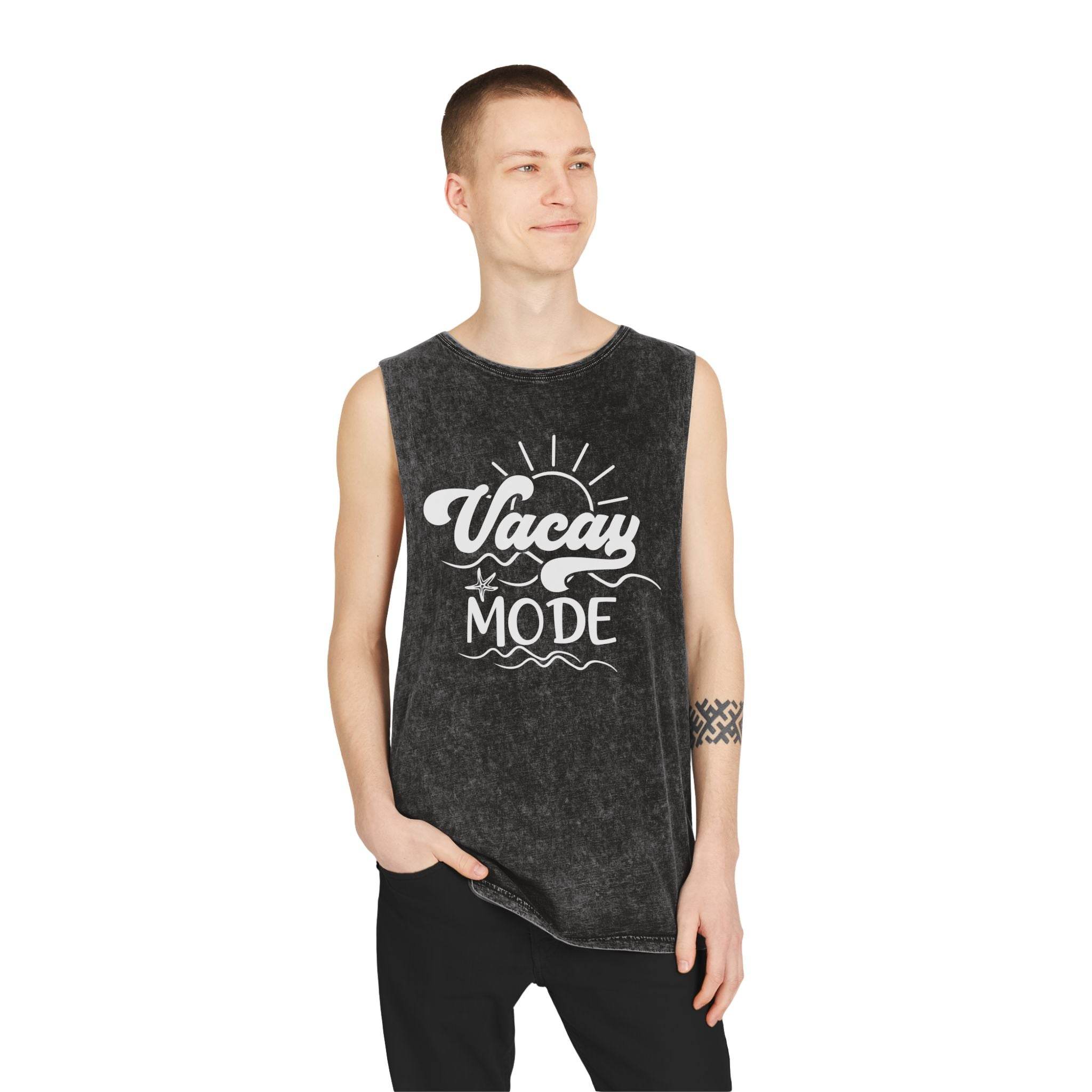 Vacay Mode Unisex Stonewash Tank Top - Esmeralda Ecostore