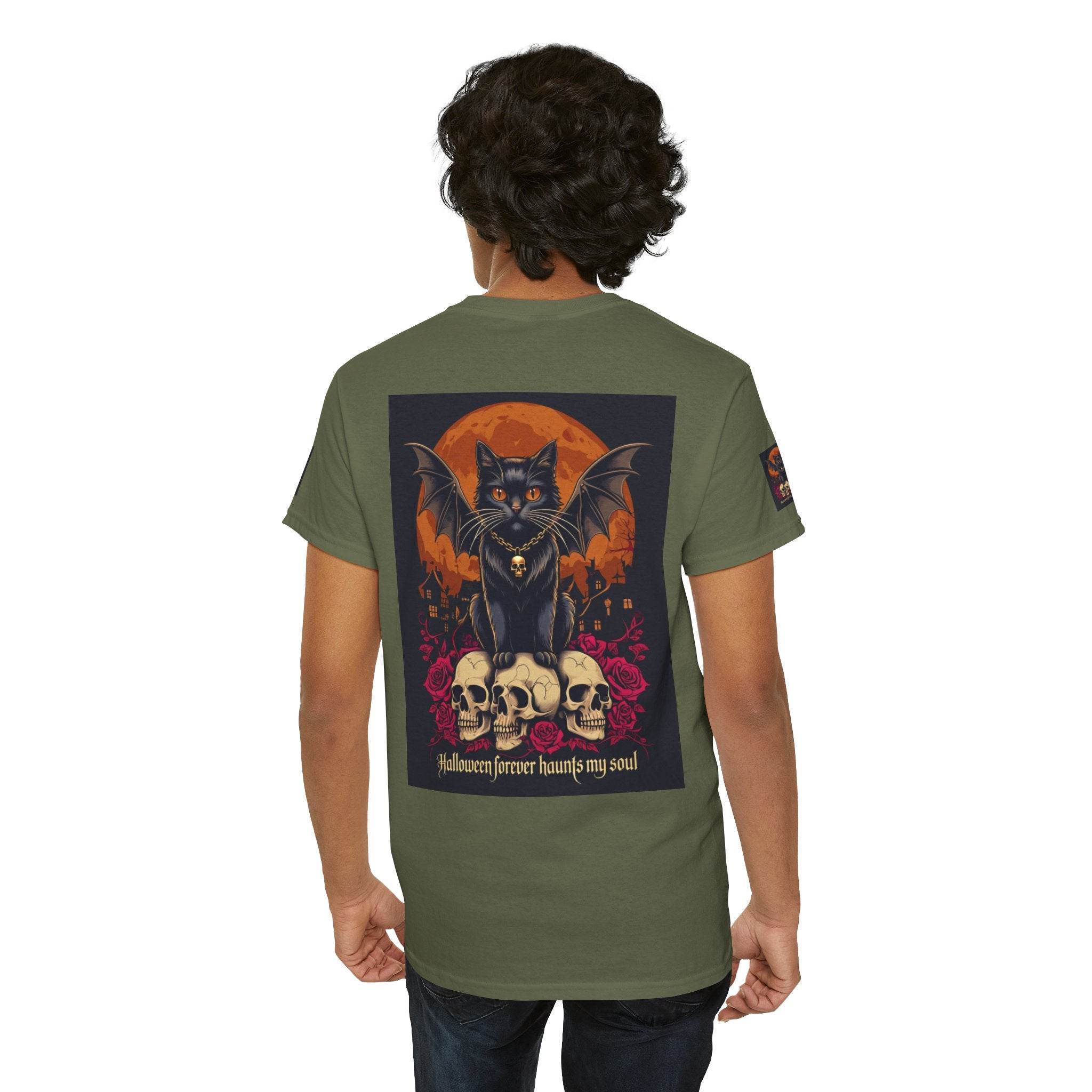 Halloween Cat Skull Unisex Heavy Cotton Tee