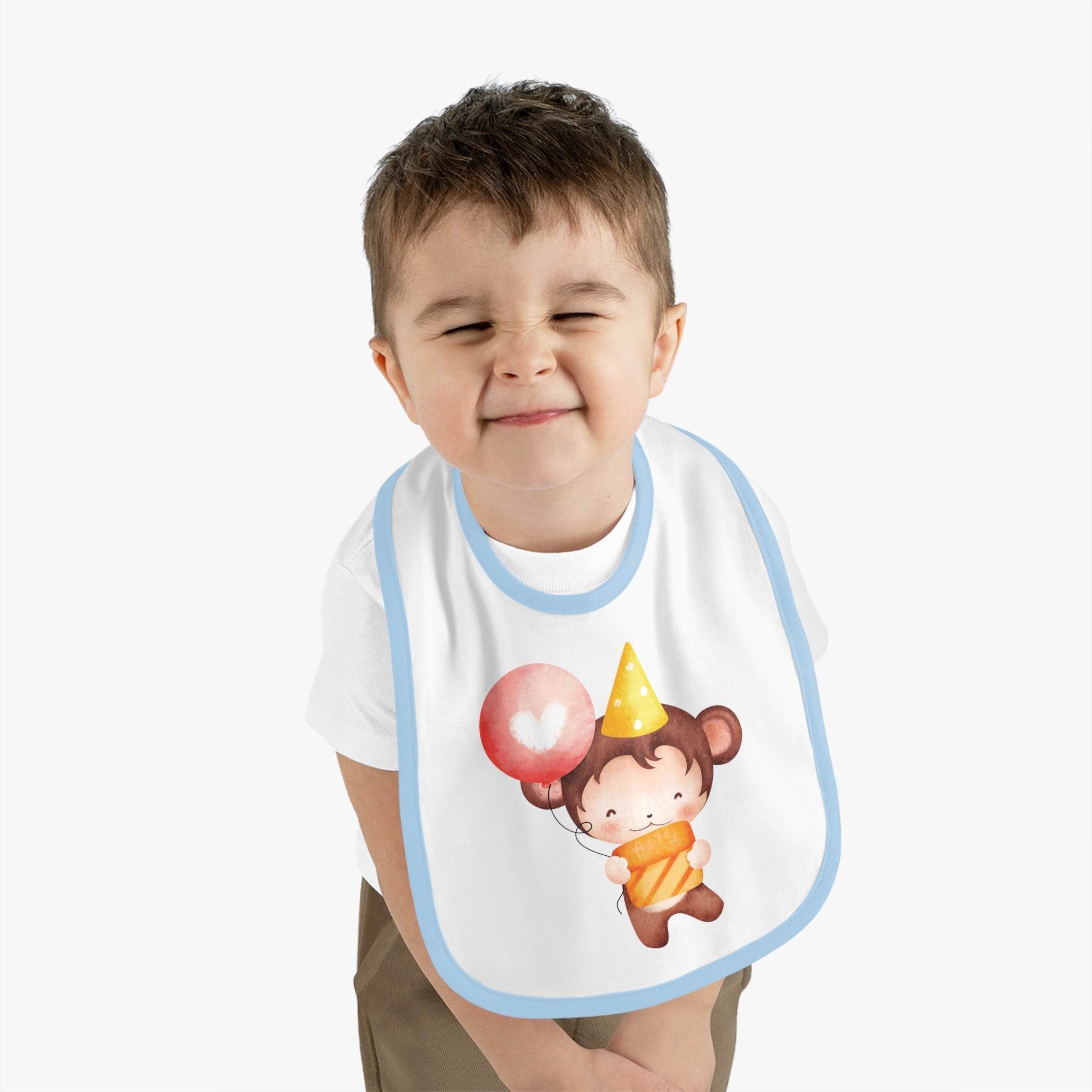 Party Monkey Baby Contrast Trim Jersey Bib - Esmeralda Ecostore