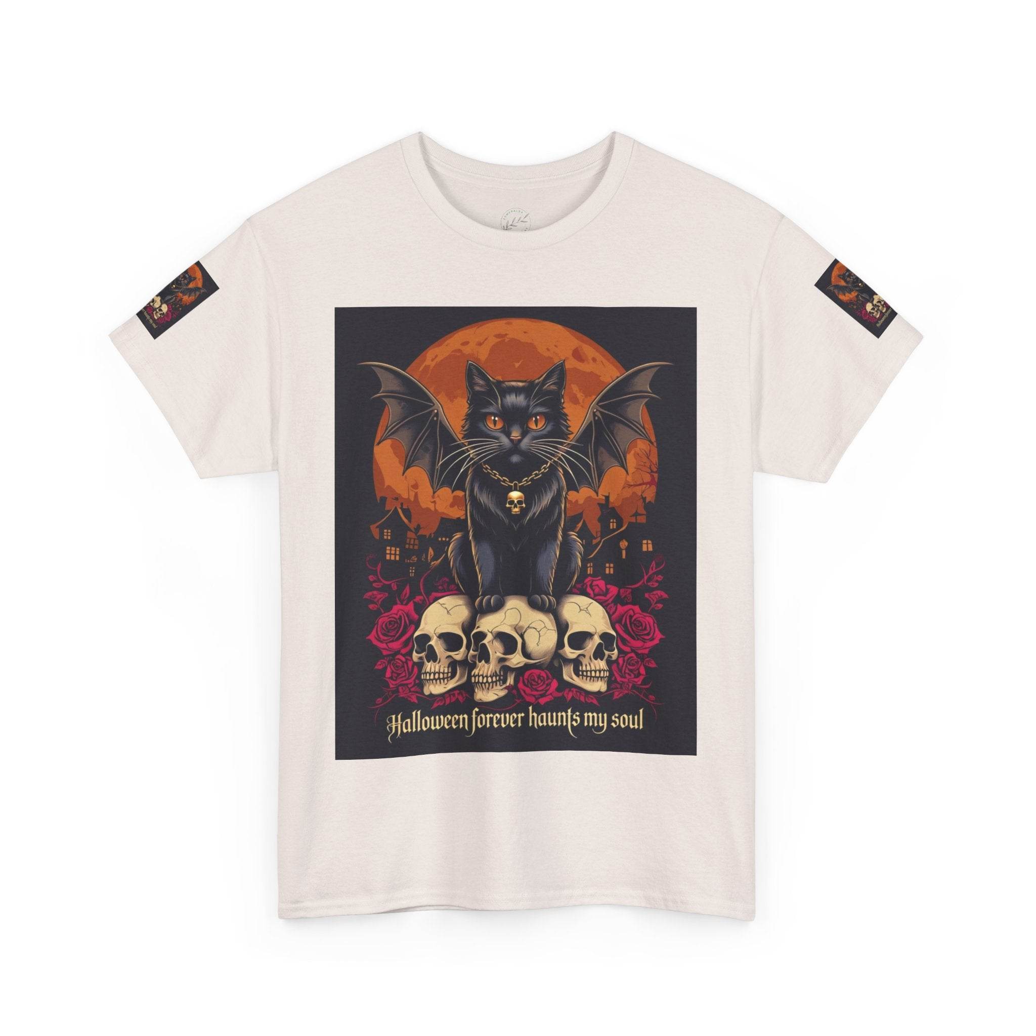 Halloween Cat Skull Unisex Heavy Cotton Tee