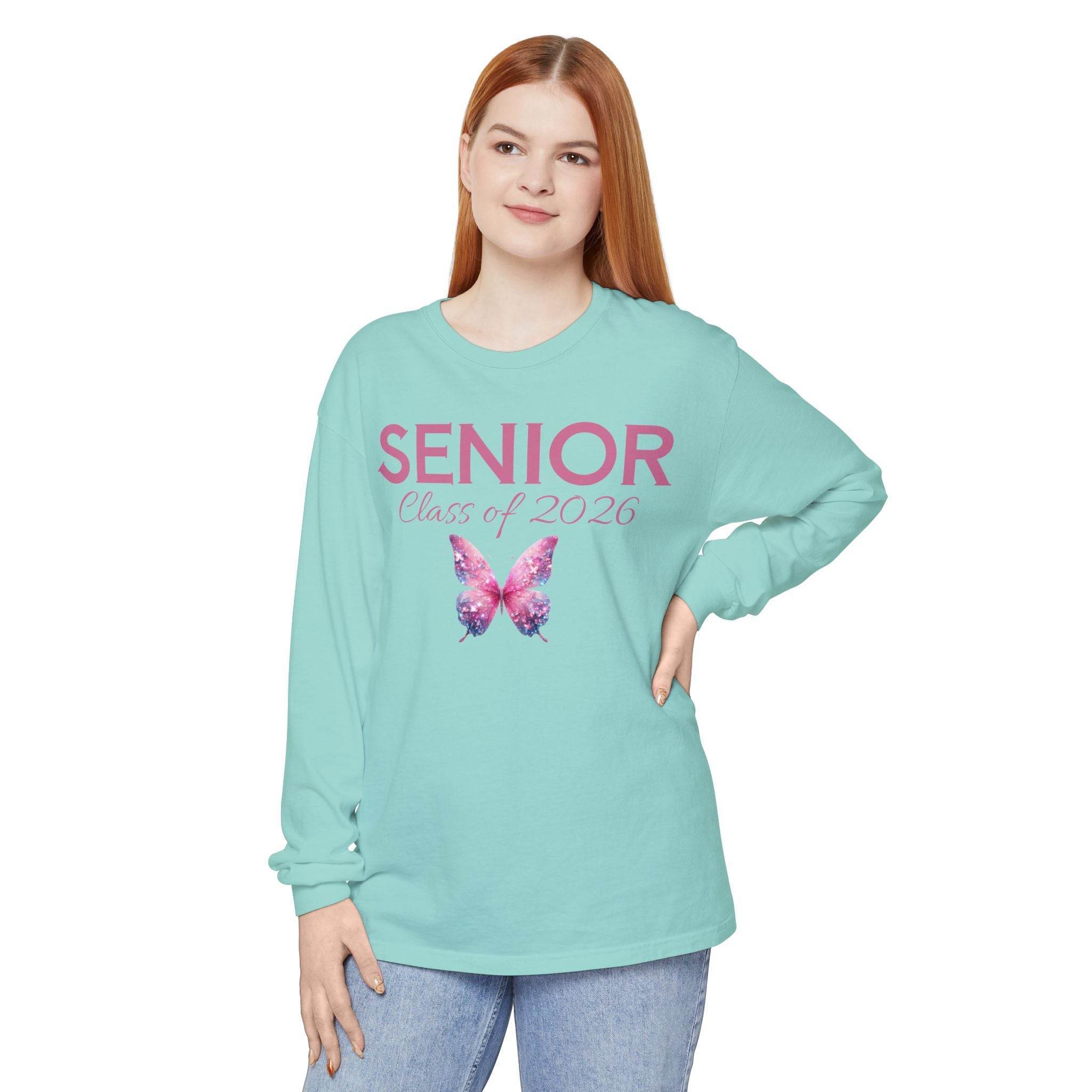 Senior Class of 2026 Butterfly Unisex Garment-Dyed Long Sleeve T-Shirt