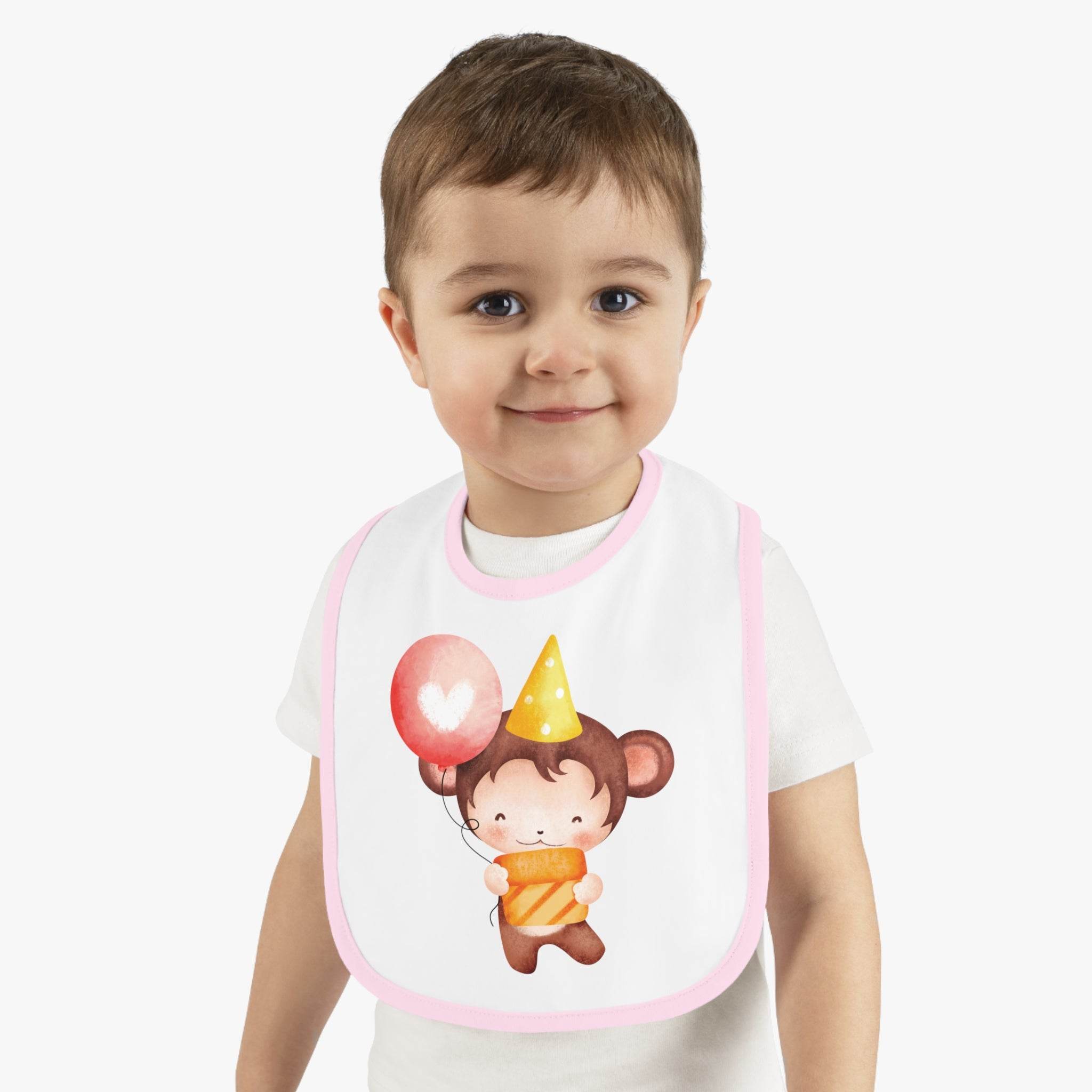 Party Monkey Baby Contrast Trim Jersey Bib - Esmeralda Ecostore