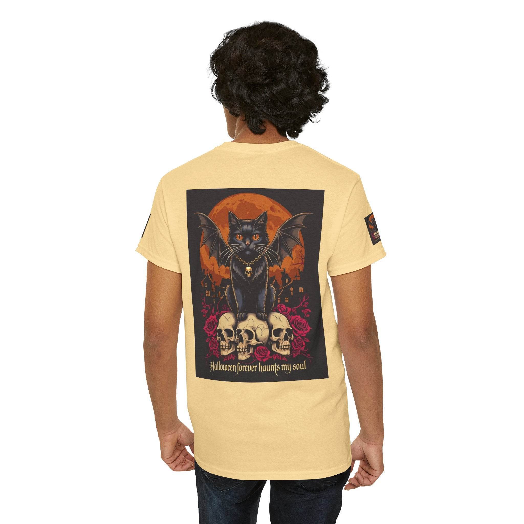 Halloween Cat Skull Unisex Heavy Cotton Tee