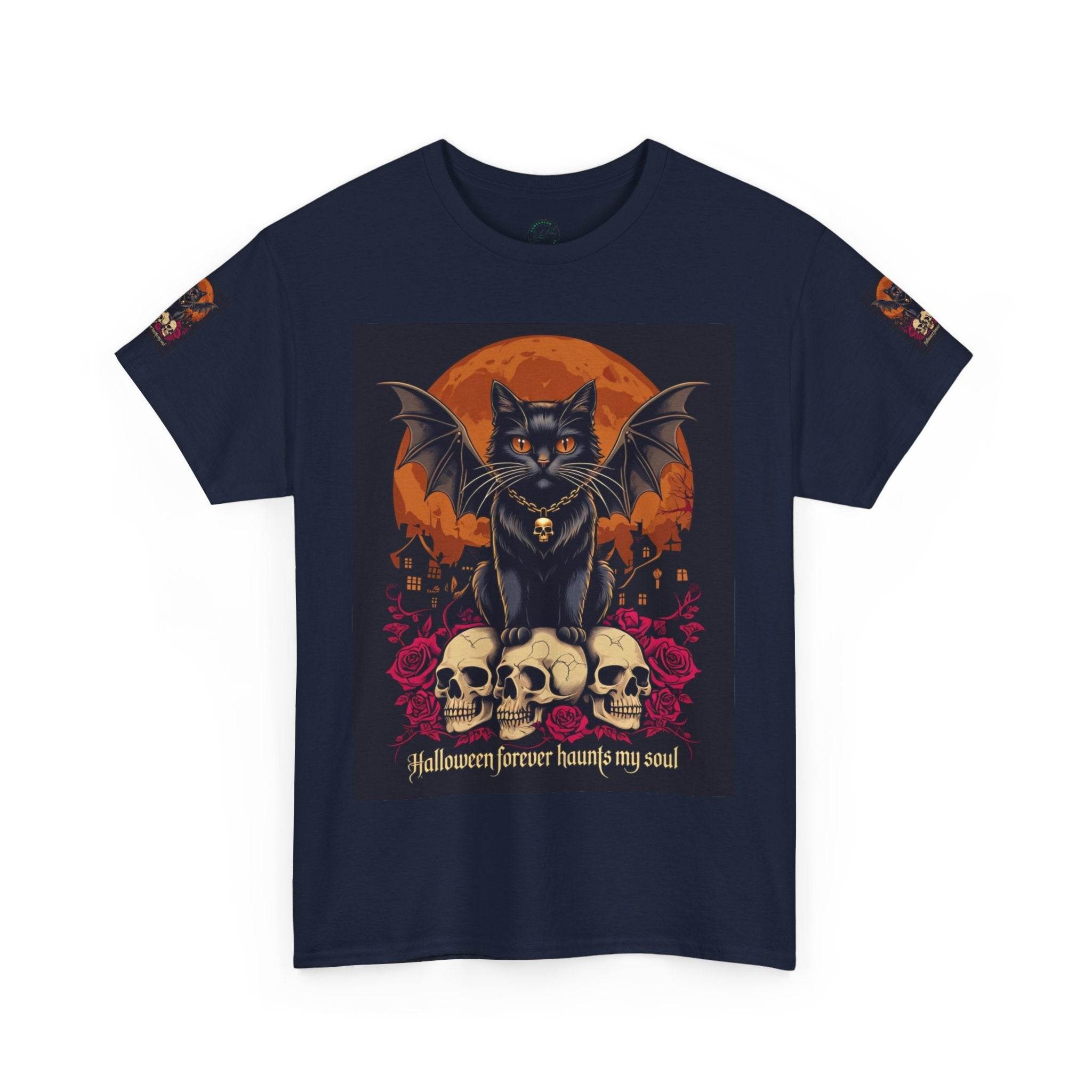Halloween Cat Skull Unisex Heavy Cotton Tee