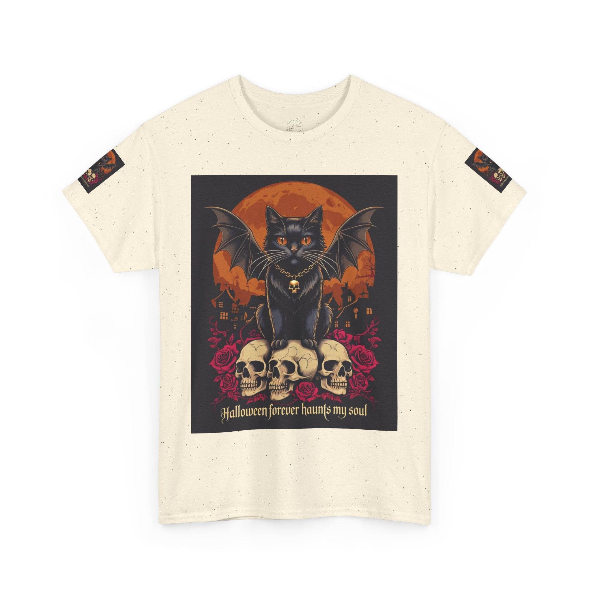 Halloween Cat Skull Unisex Heavy Cotton Tee