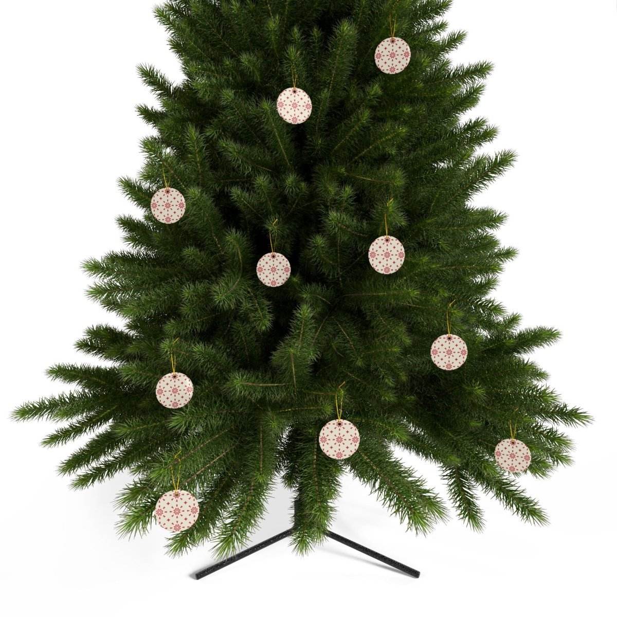 Red & Cream Festive Ceramic Ornaments 2-Side Print - Esmeralda Ecostore