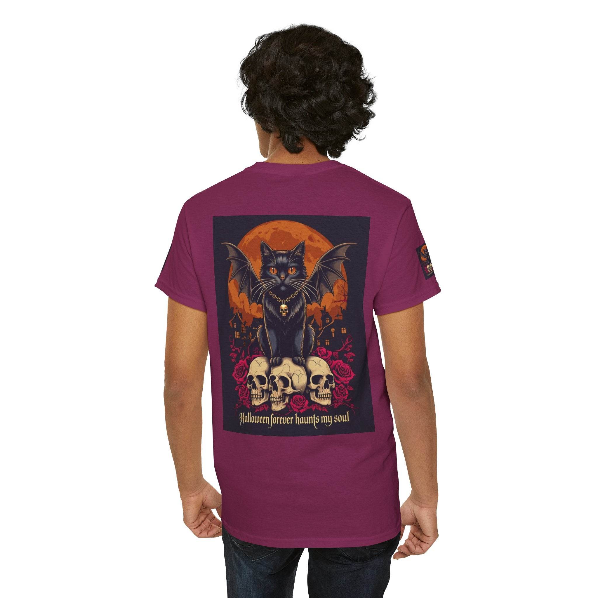 Halloween Cat Skull Unisex Heavy Cotton Tee