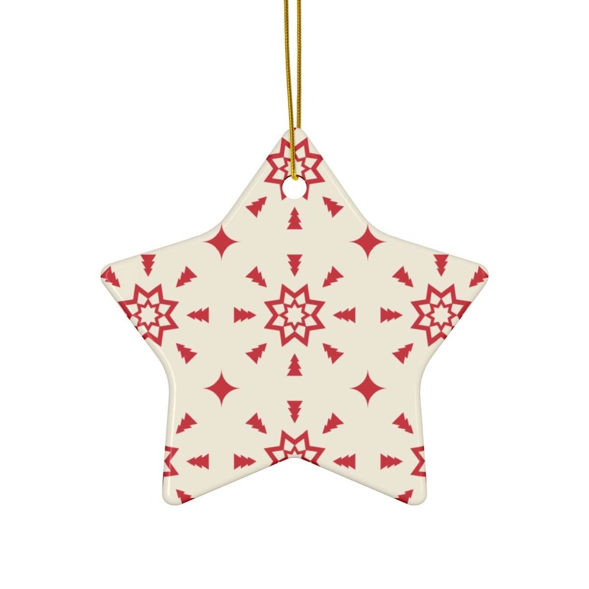 Red & Cream Festive Ceramic Ornaments 2-Side Print - Esmeralda Ecostore