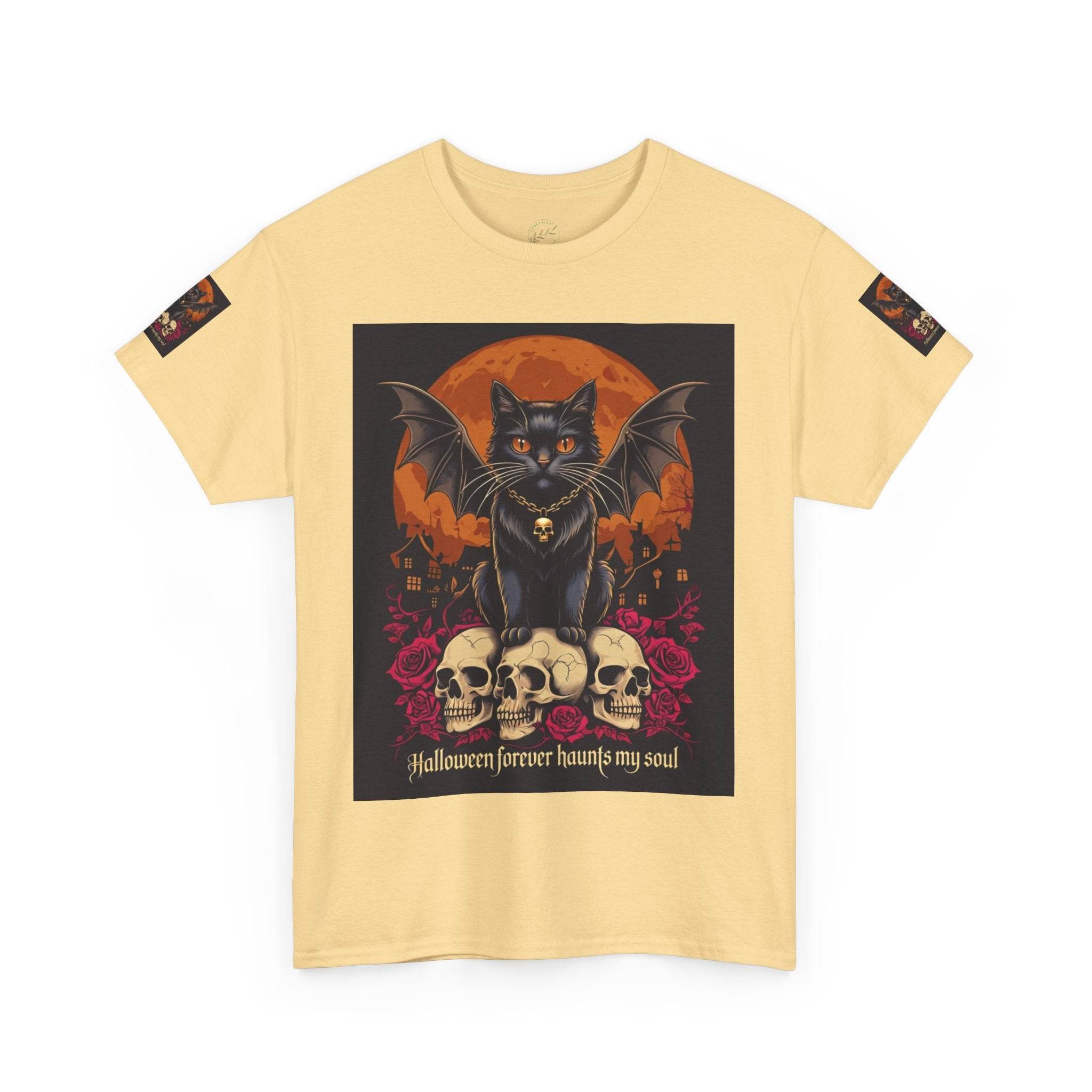 Halloween Cat Skull Unisex Heavy Cotton Tee