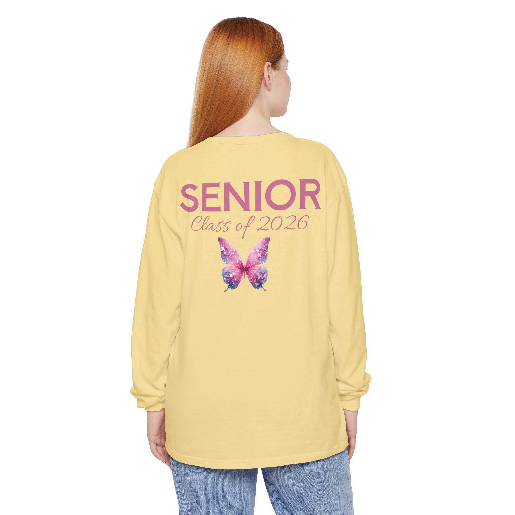 Senior Class of 2026 Butterfly Unisex Garment-Dyed Long Sleeve T-Shirt