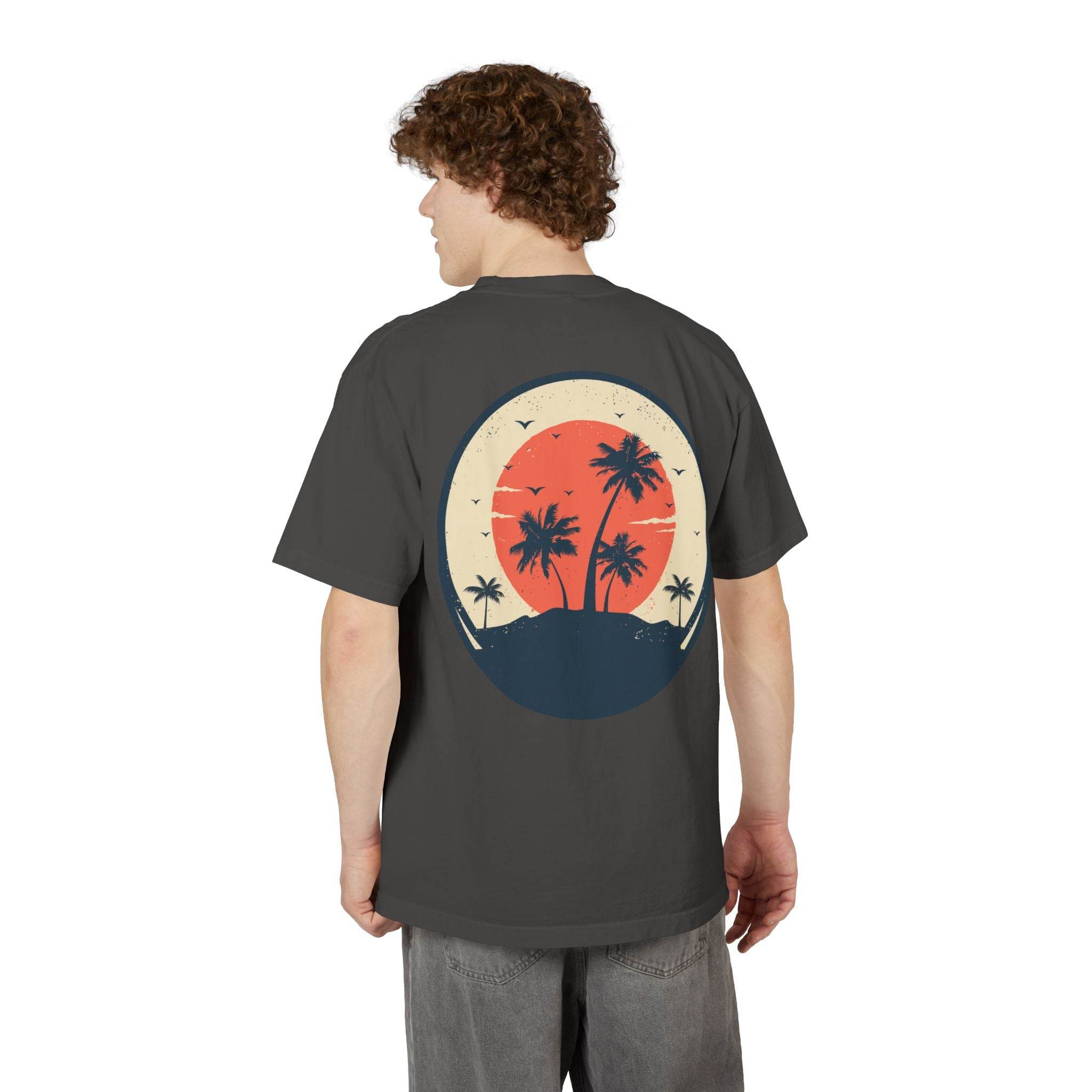 Retro Palm Tree Unisex Garment-Dyed Drop-Shoulder T-Shirt - Esmeralda Ecostore