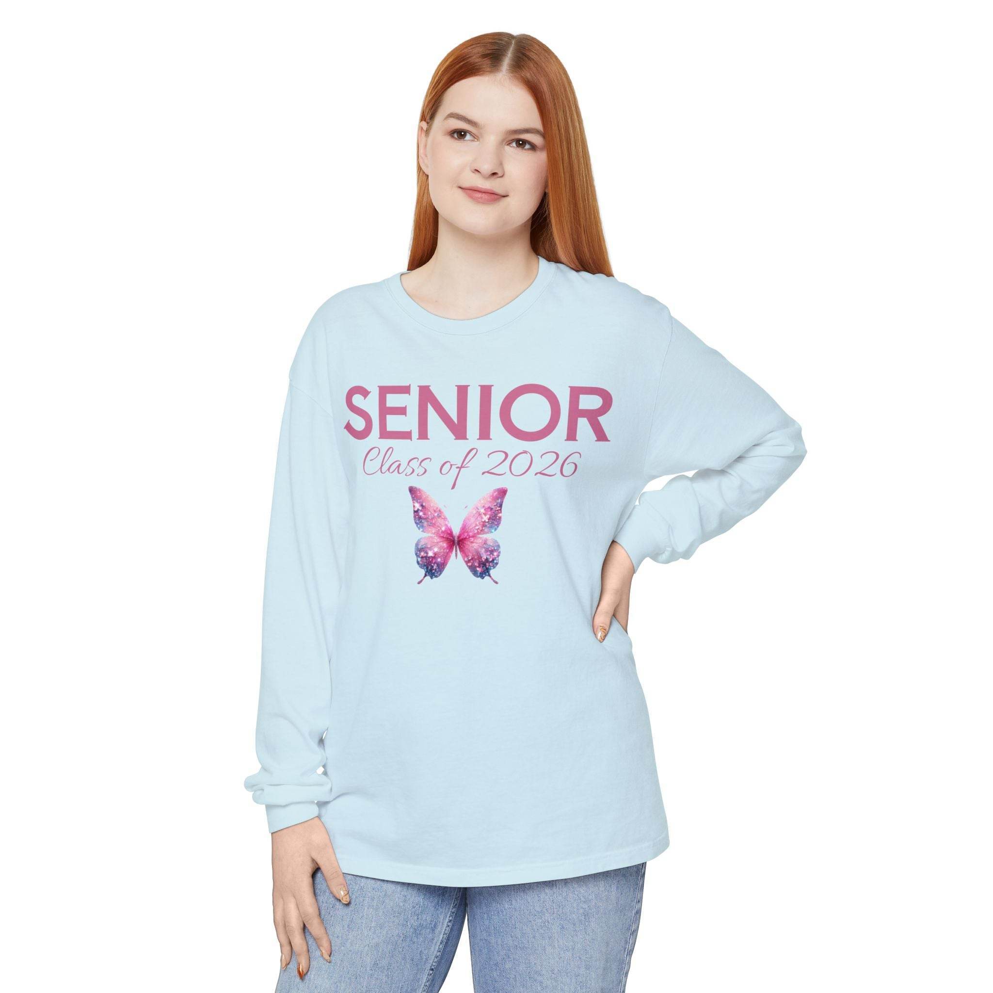 Senior Class of 2026 Butterfly Unisex Garment-Dyed Long Sleeve T-Shirt