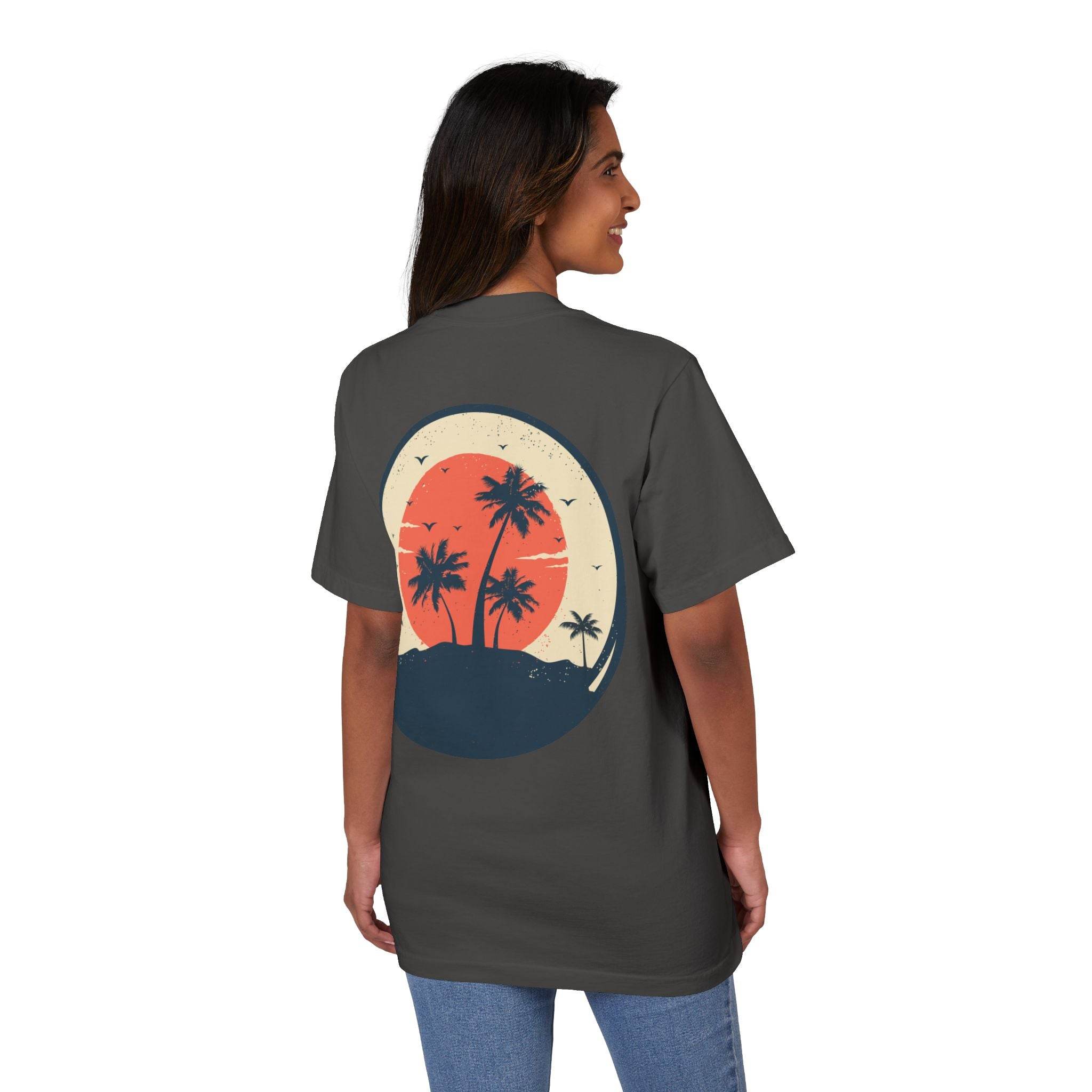 Retro Palm Tree Unisex Garment-Dyed Drop-Shoulder T-Shirt - Esmeralda Ecostore