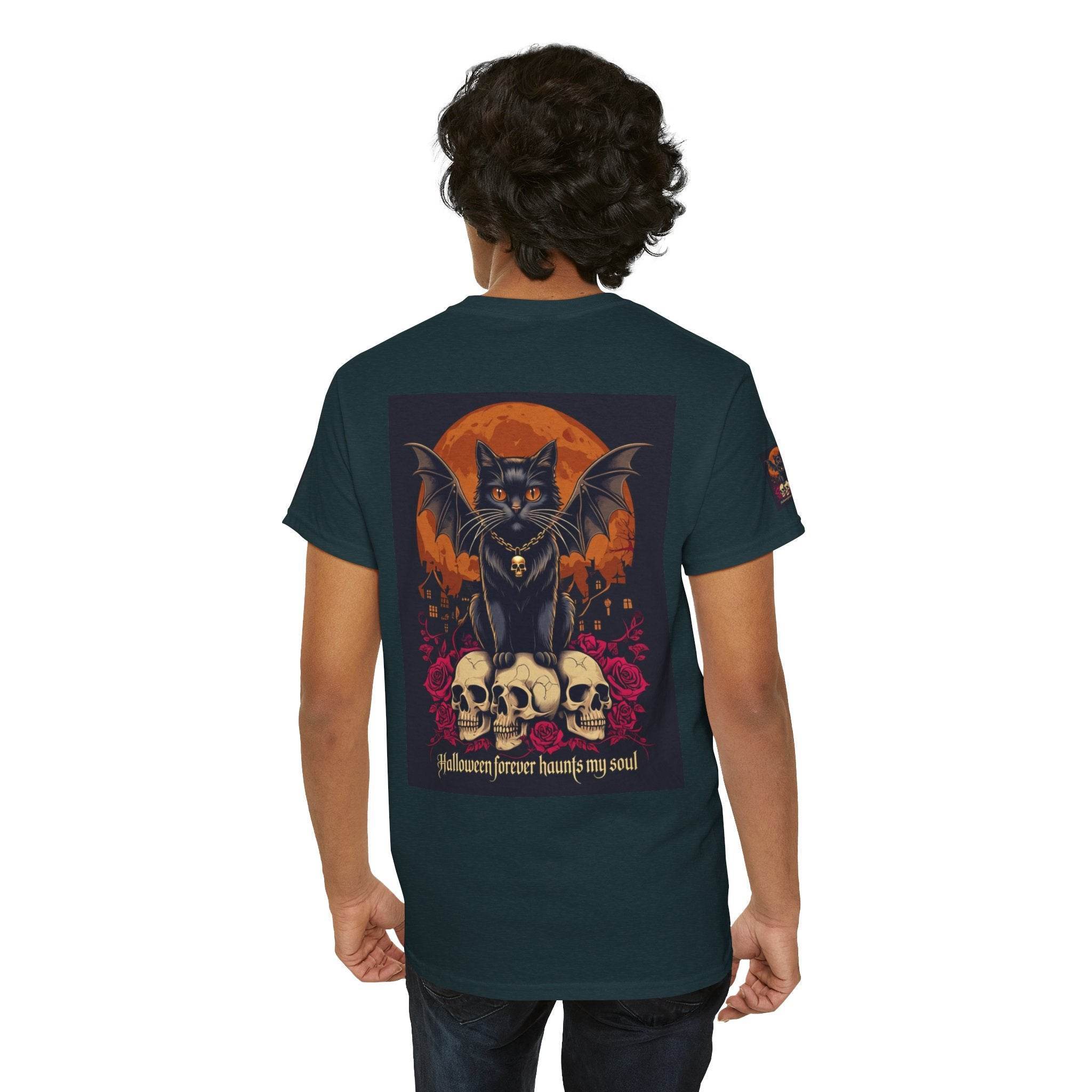 Halloween Cat Skull Unisex Heavy Cotton Tee