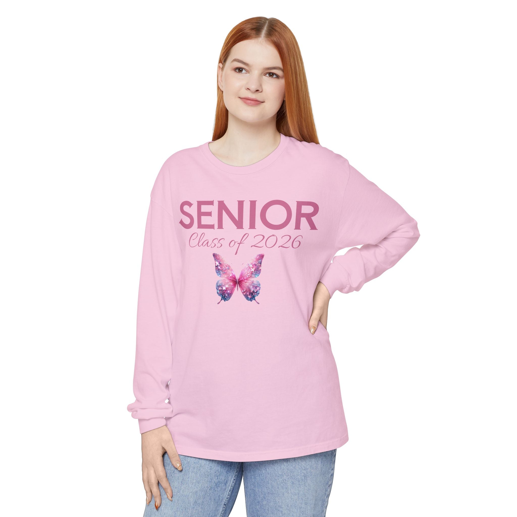 Senior Class of 2026 Butterfly Unisex Garment-Dyed Long Sleeve T-Shirt