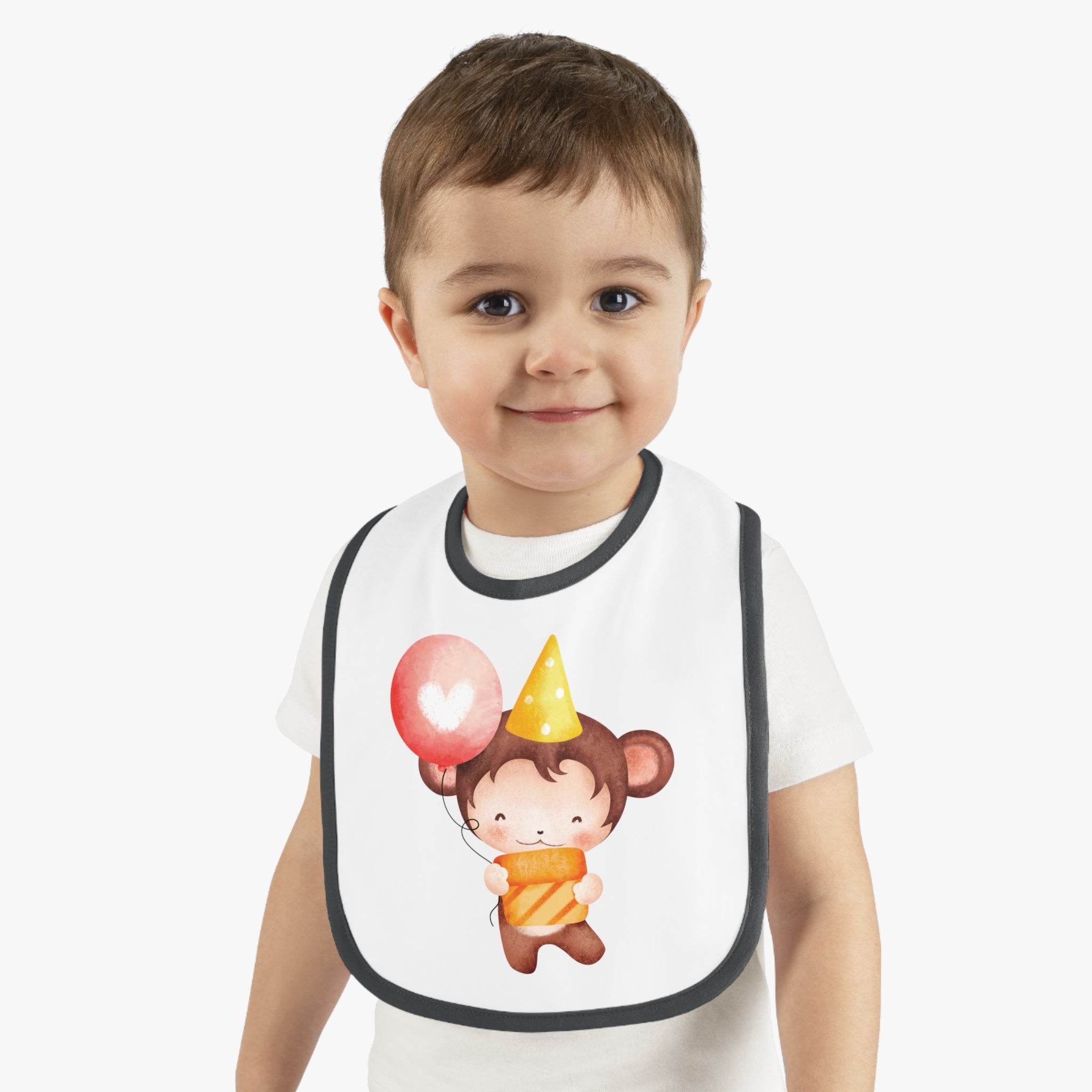 Party Monkey Baby Contrast Trim Jersey Bib - Esmeralda Ecostore
