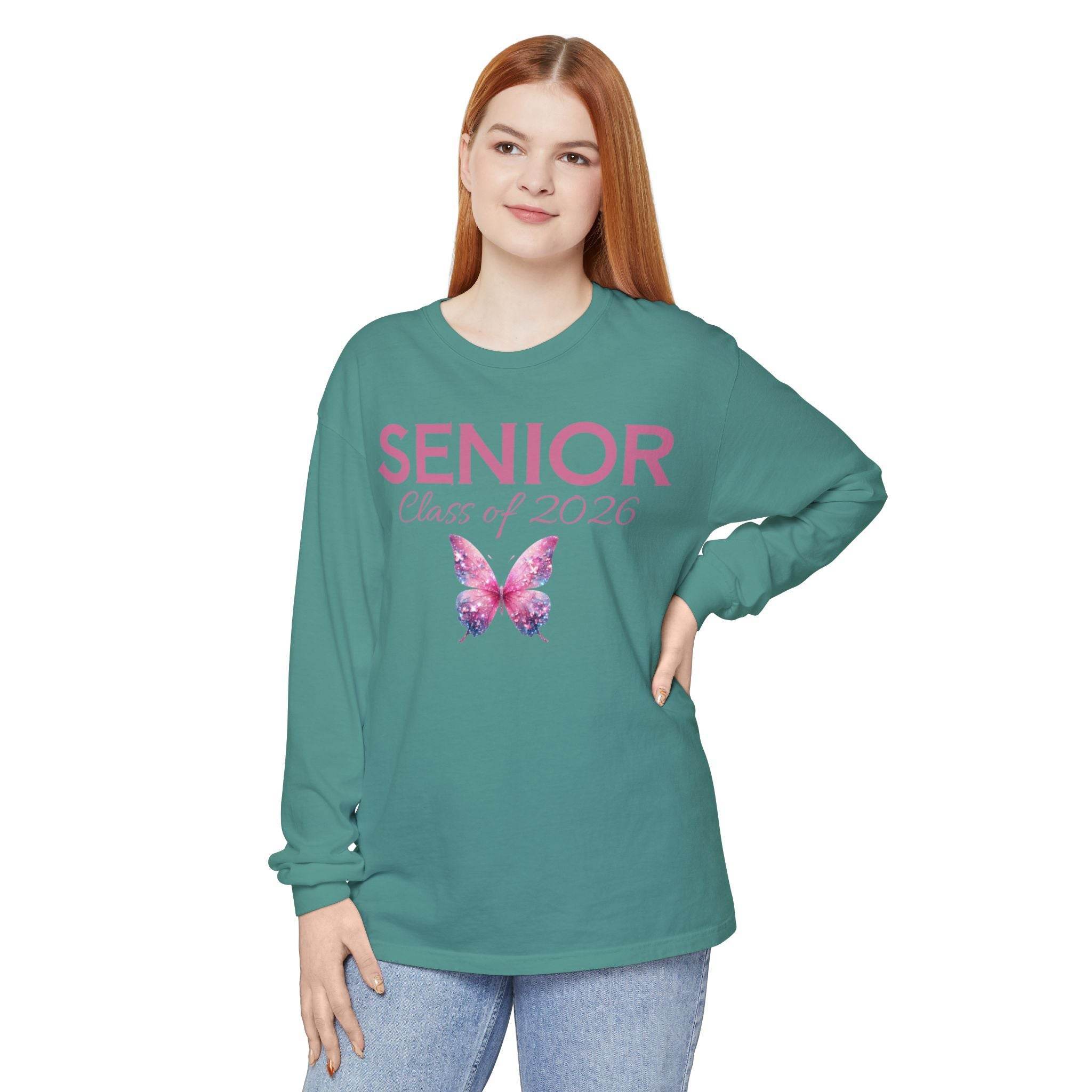 Senior Class of 2026 Butterfly Unisex Garment-Dyed Long Sleeve T-Shirt