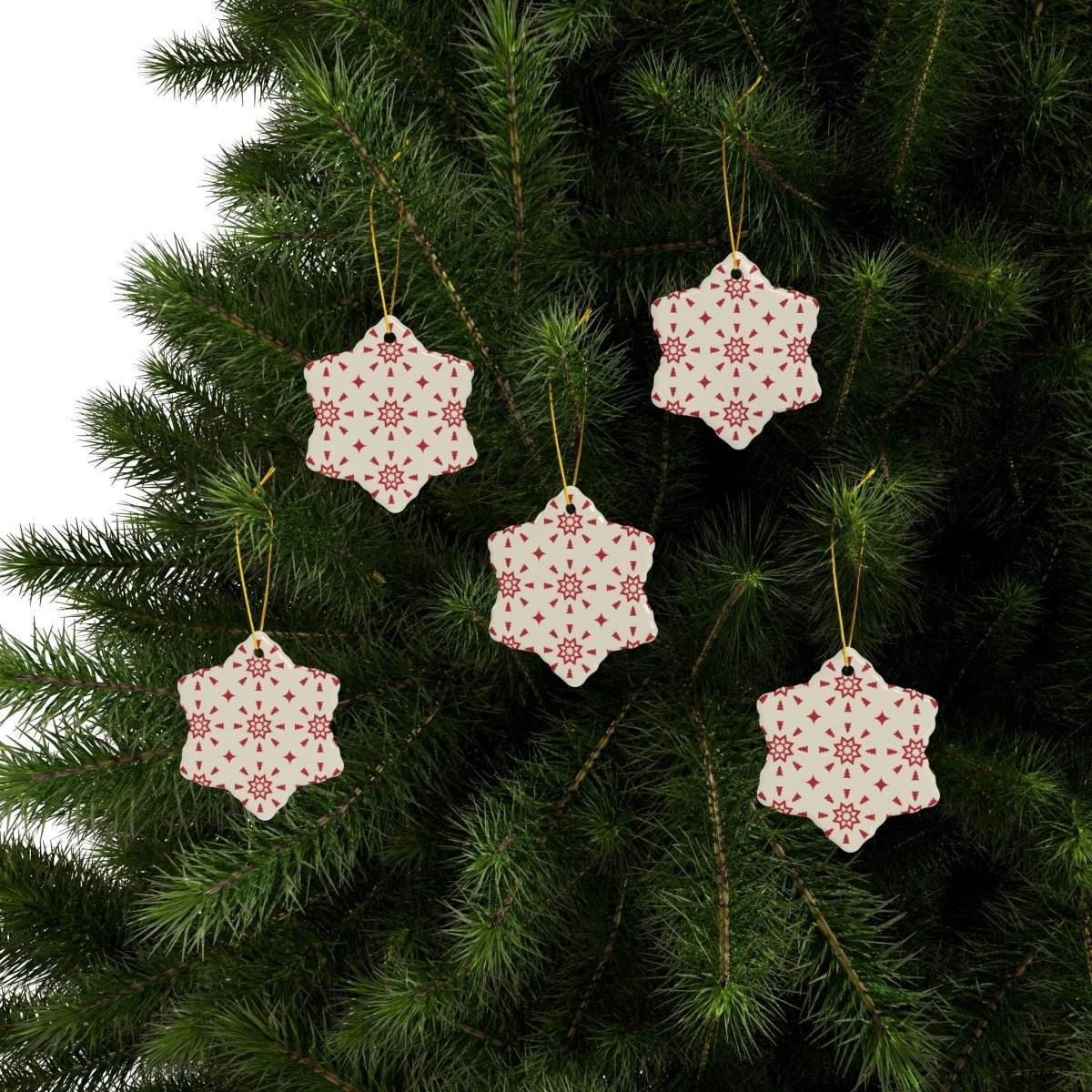 Red & Cream Festive Ceramic Ornaments 2-Side Print - Esmeralda Ecostore