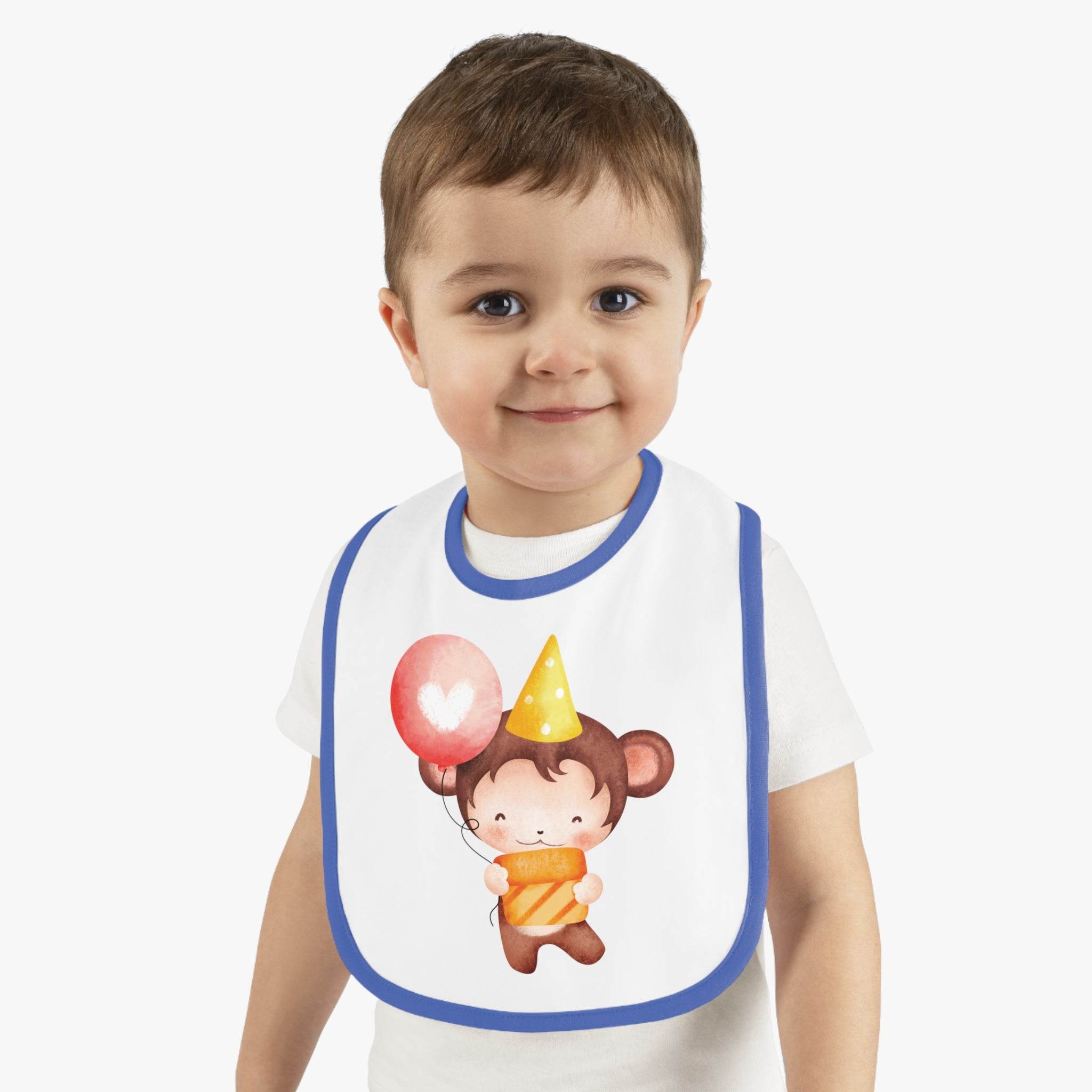 Party Monkey Baby Contrast Trim Jersey Bib - Esmeralda Ecostore