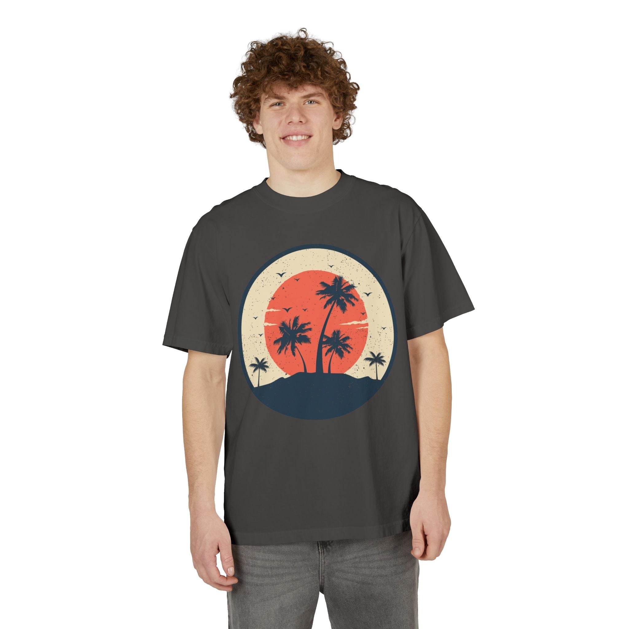 Retro Palm Tree Unisex Garment-Dyed Drop-Shoulder T-Shirt - Esmeralda Ecostore