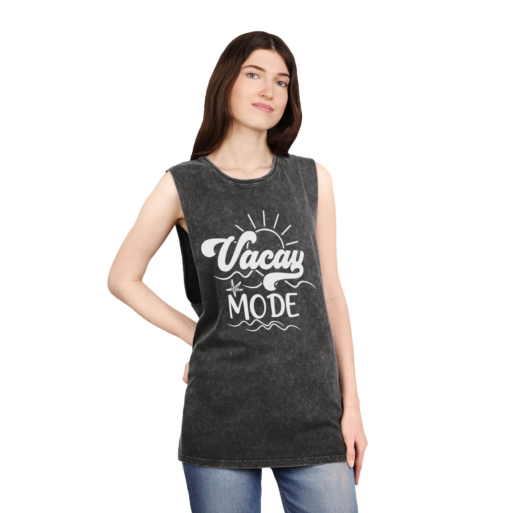 Vacay Mode Unisex Stonewash Tank Top - Esmeralda Ecostore