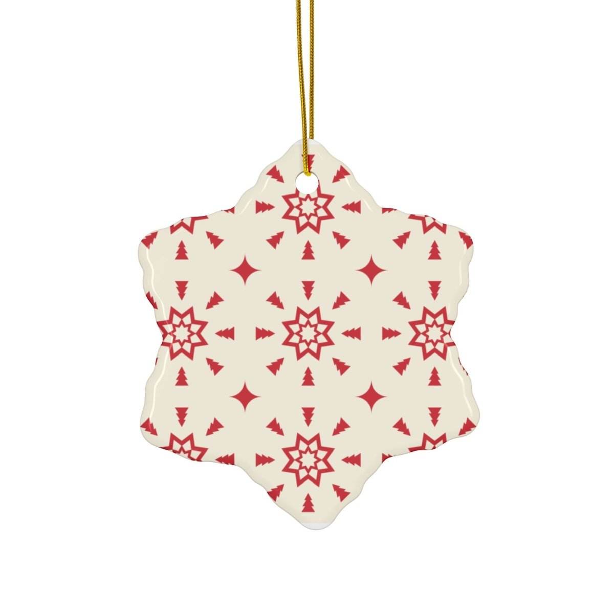Red & Cream Festive Ceramic Ornaments 2-Side Print - Esmeralda Ecostore