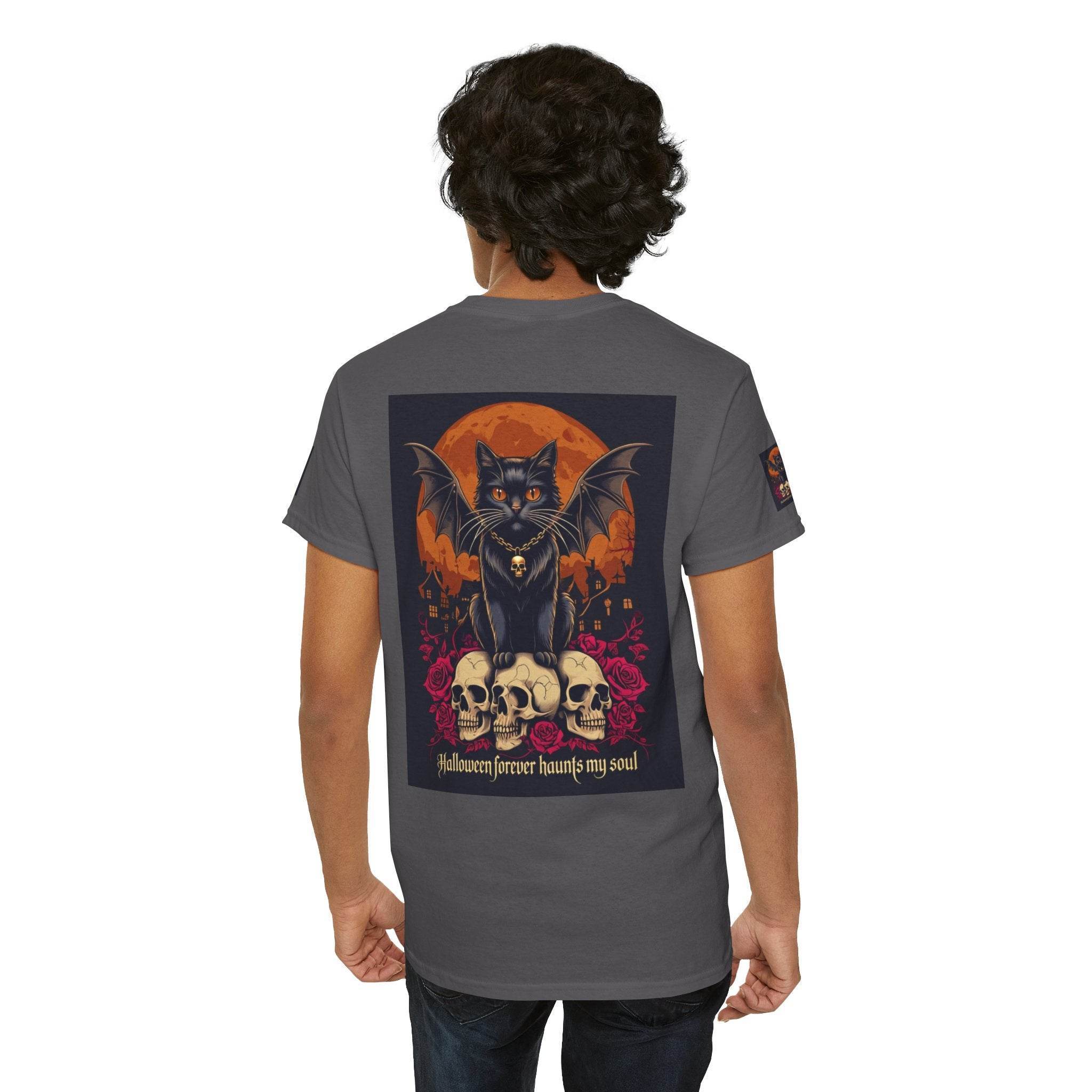 Halloween Cat Skull Unisex Heavy Cotton Tee