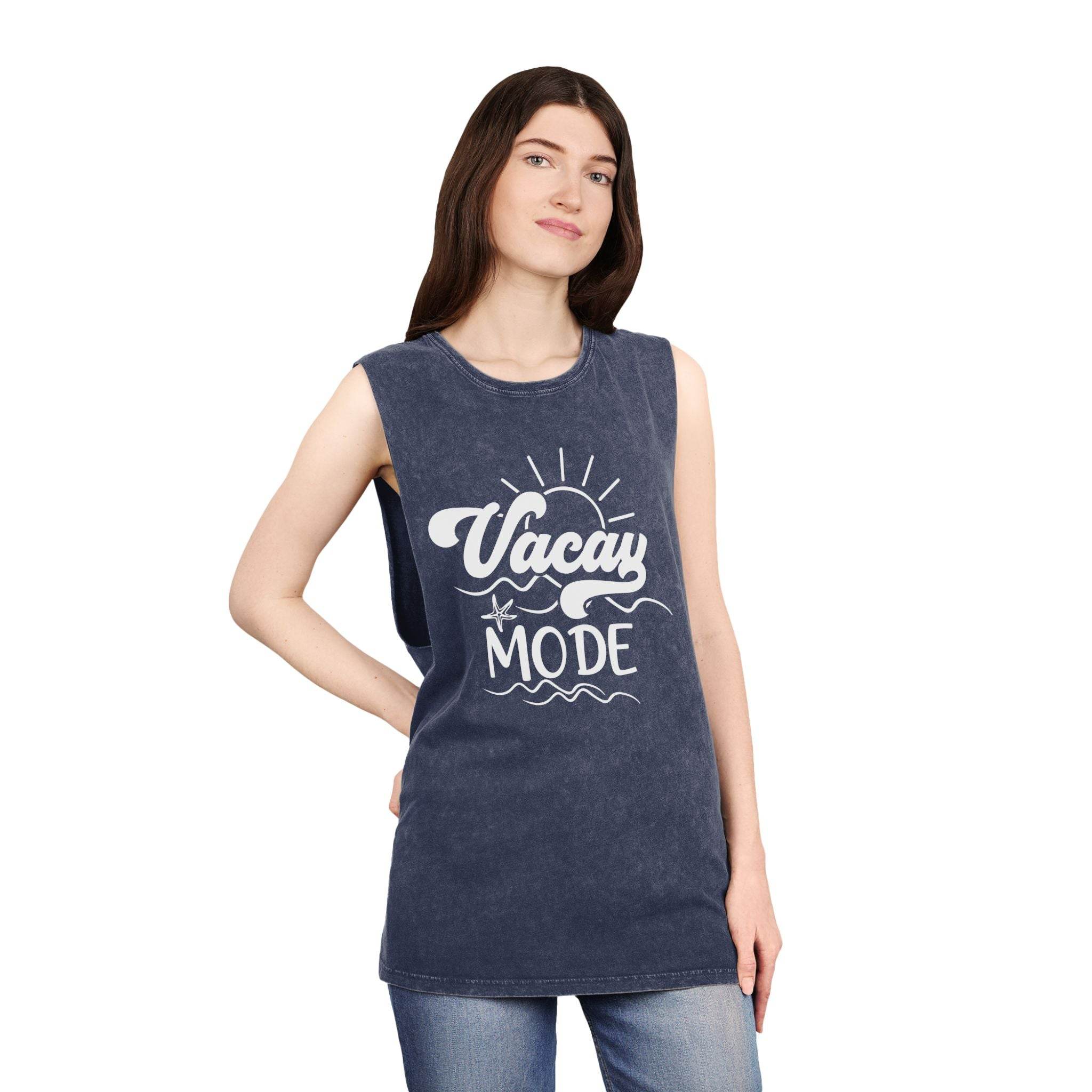 Vacay Mode Unisex Stonewash Tank Top - Esmeralda Ecostore
