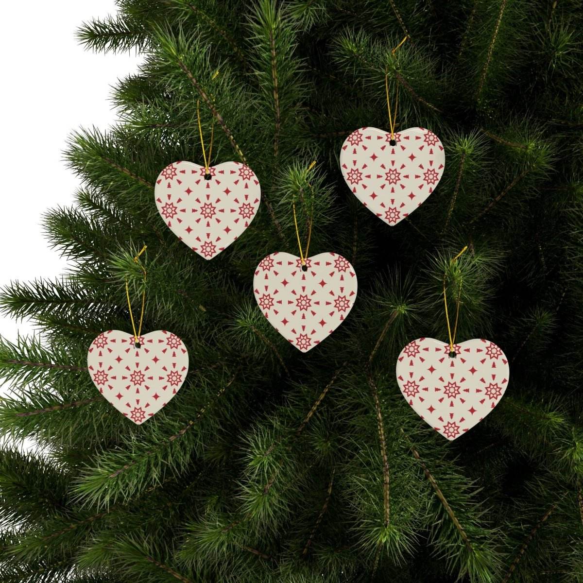 Red & Cream Festive Ceramic Ornaments 2-Side Print - Esmeralda Ecostore