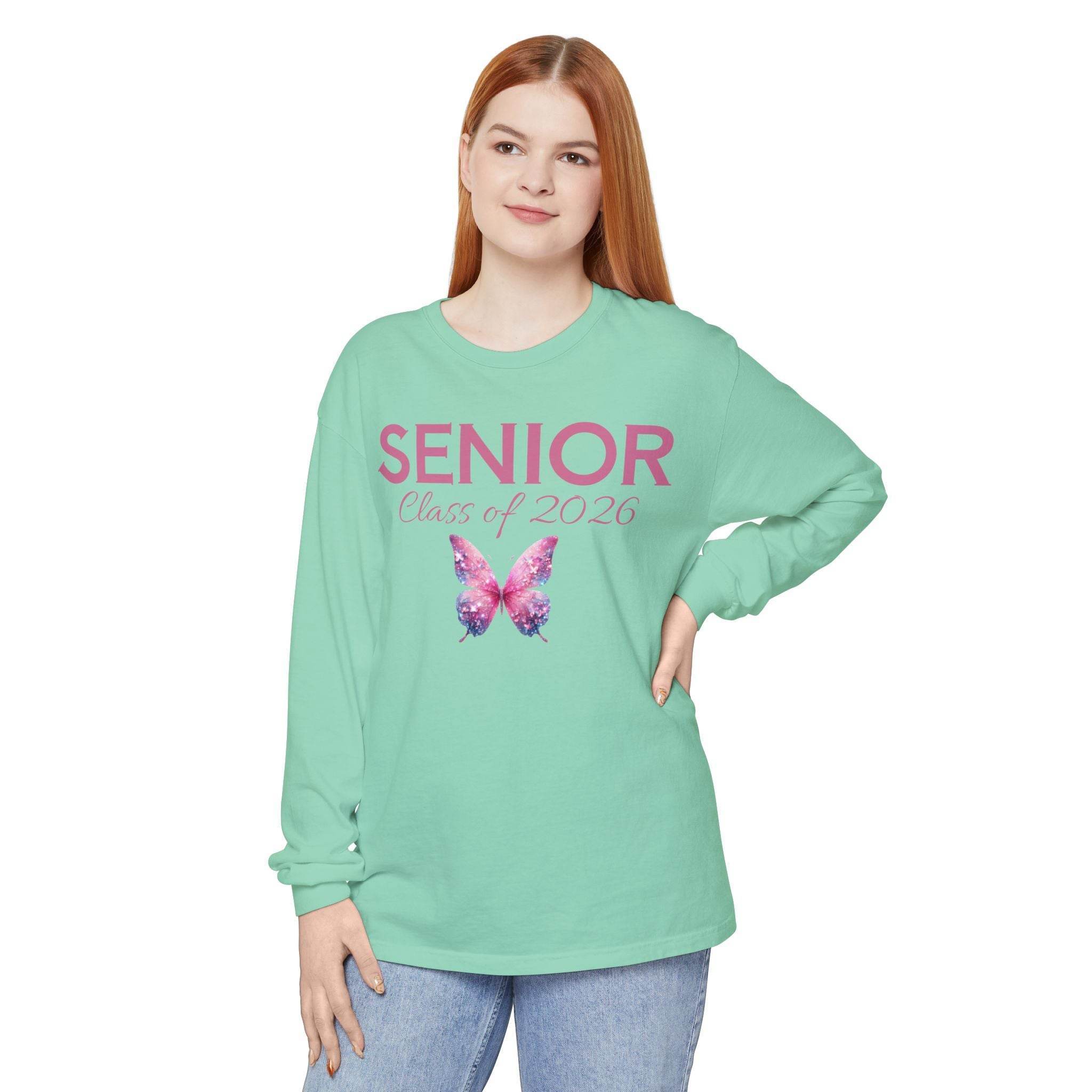 Senior Class of 2026 Butterfly Unisex Garment-Dyed Long Sleeve T-Shirt