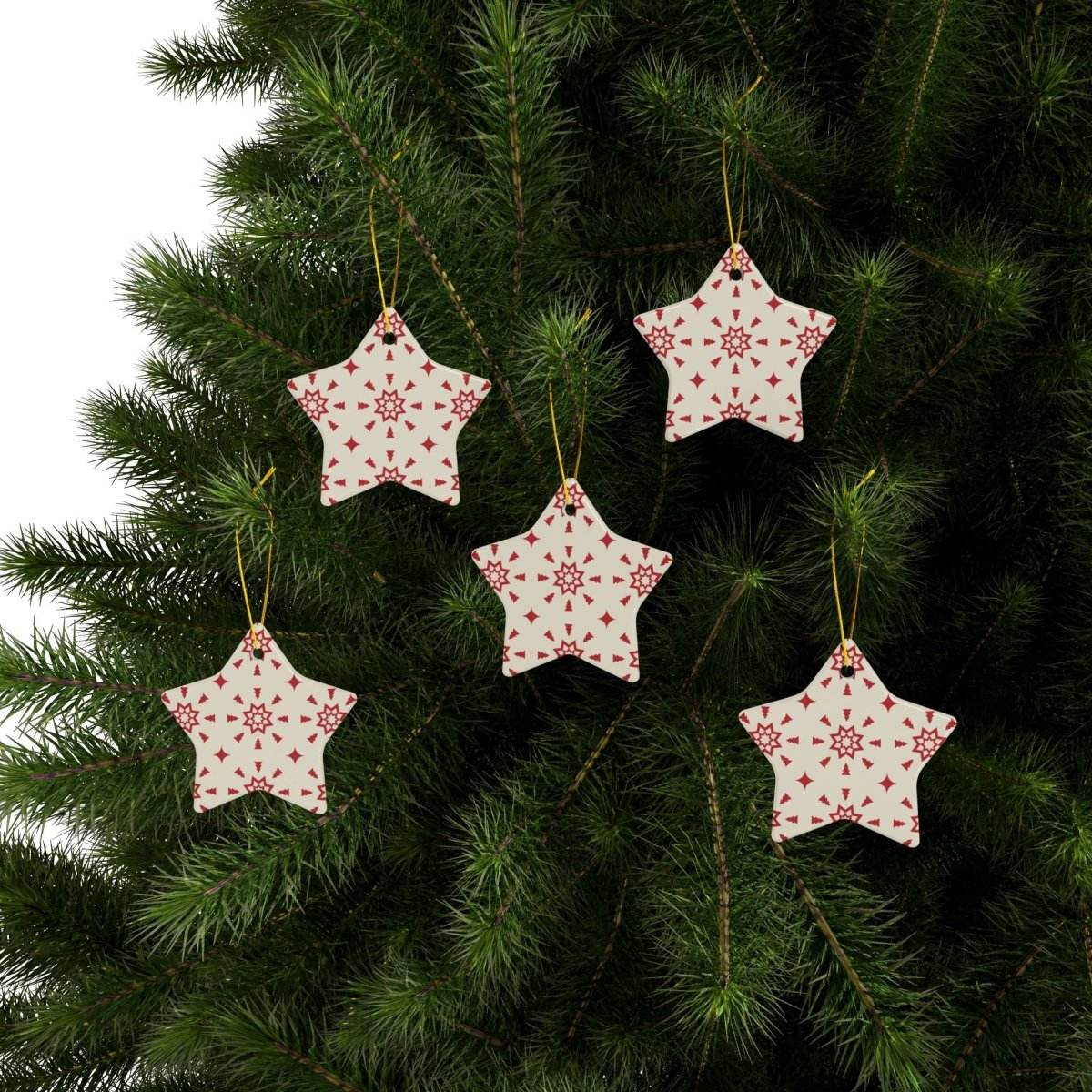 Red & Cream Festive Ceramic Ornaments 2-Side Print - Esmeralda Ecostore