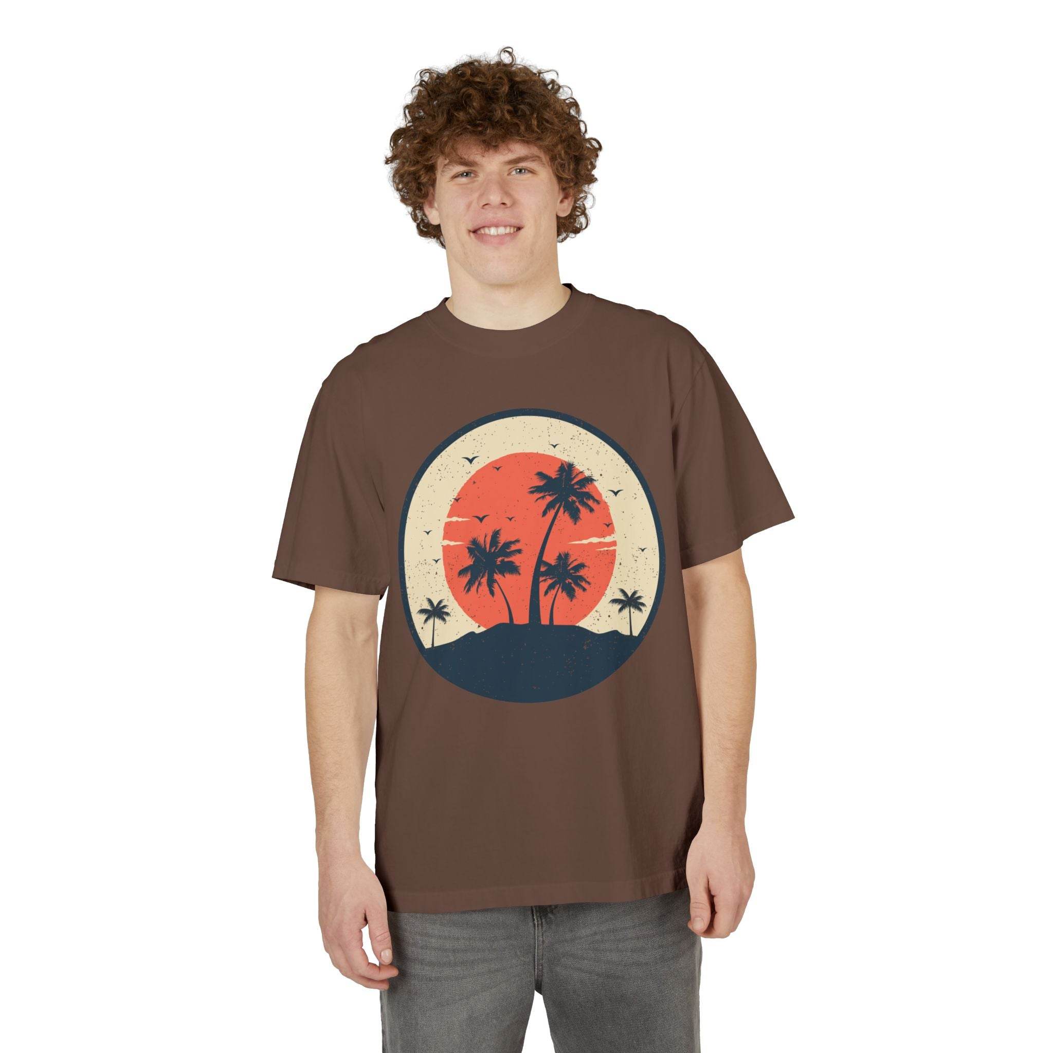 Retro Palm Tree Unisex Garment-Dyed Drop-Shoulder T-Shirt - Esmeralda Ecostore