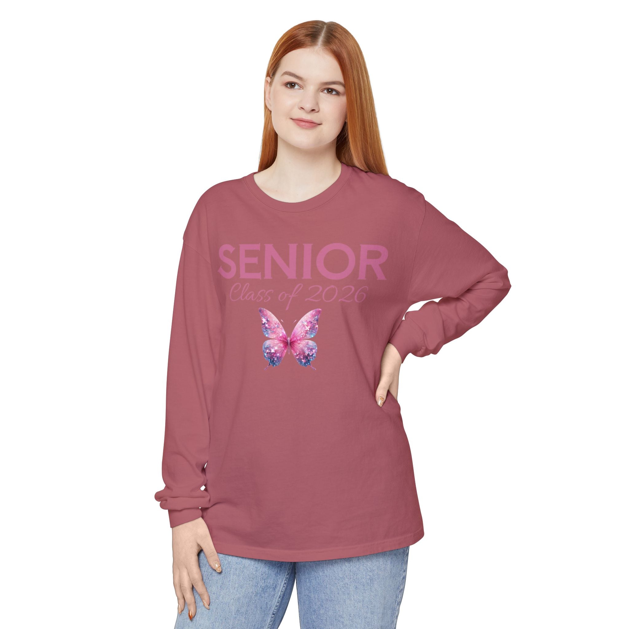 Senior Class of 2026 Butterfly Unisex Garment-Dyed Long Sleeve T-Shirt