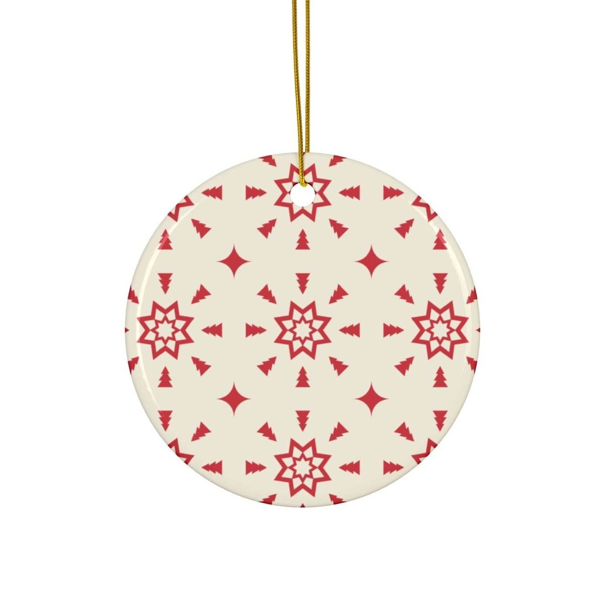 Red & Cream Festive Ceramic Ornaments 2-Side Print - Esmeralda Ecostore